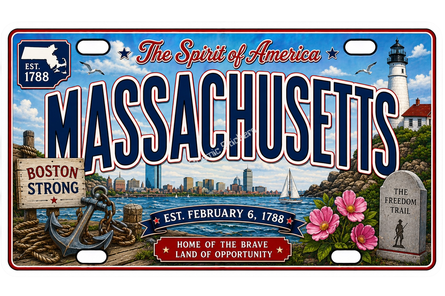 50 State License Plate Sticker Collection •MA• premium die-cut vinyl sticker by Cosmic Stickers