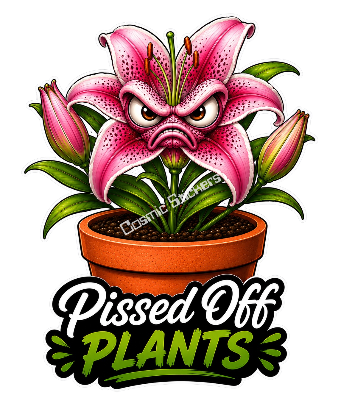 Pissed Off Plants – Green and Grumpy Vinyl Sticker