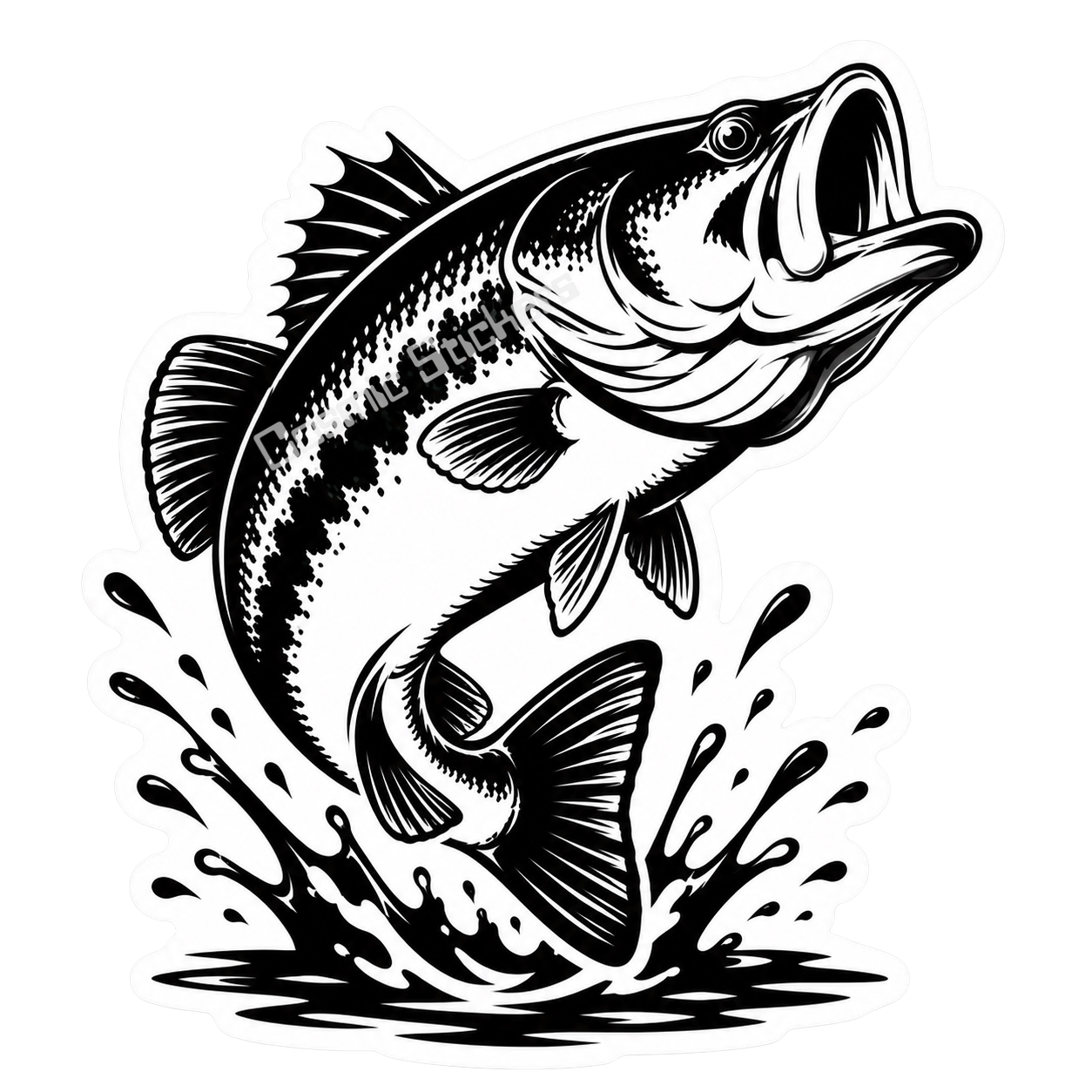 Fishing Stickers - Smallmouth Bass (Black & White)