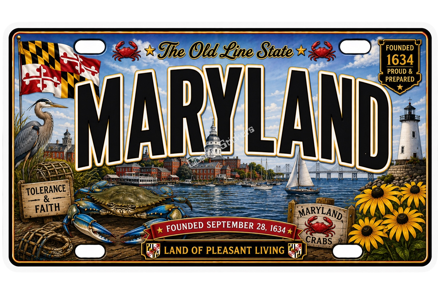50 State License Plate Sticker Collection •MD• premium die-cut vinyl sticker by Cosmic Stickers