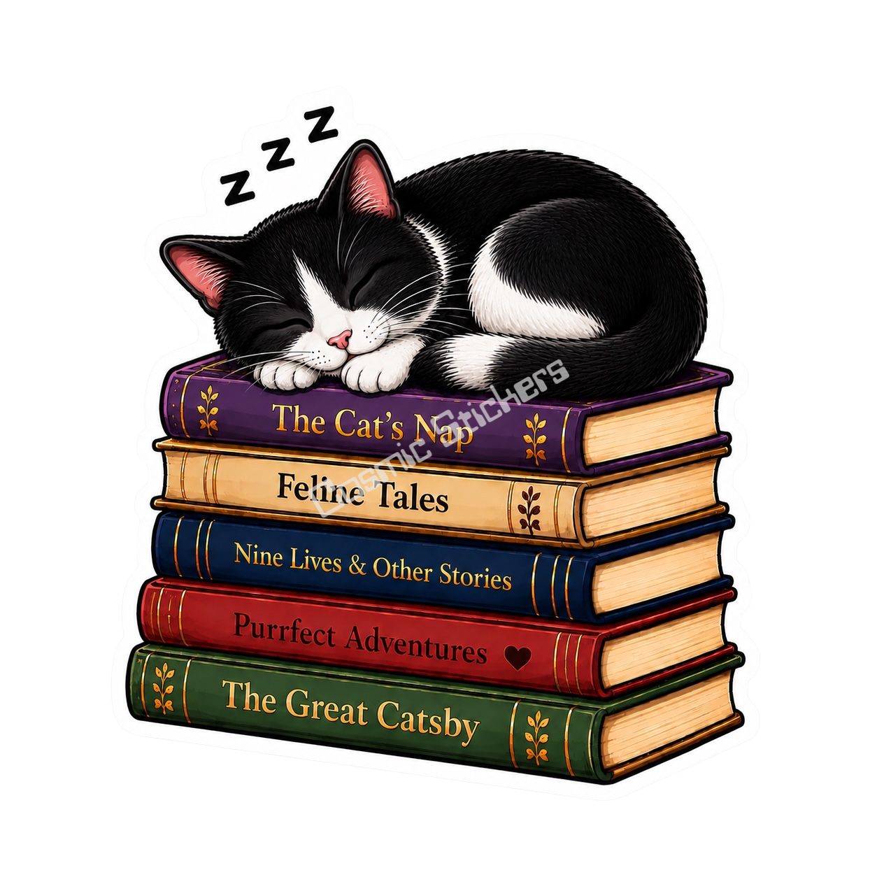 The Cat Nap Collection - Tuxedo Cat premium die-cut vinyl sticker by Cosmic Stickers