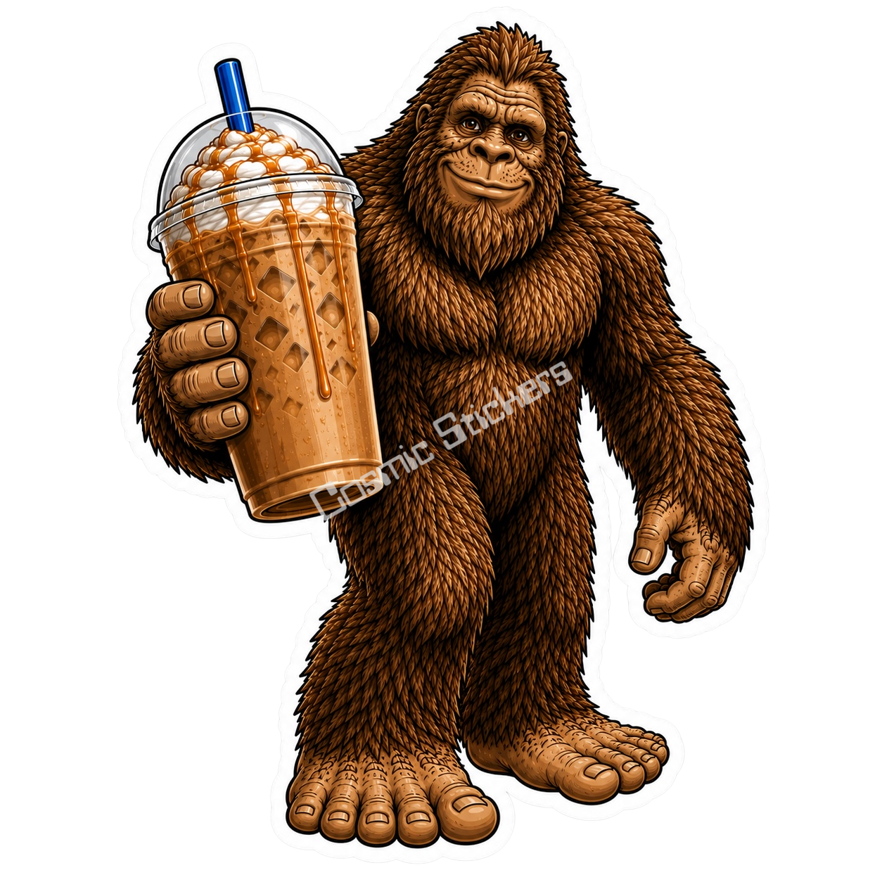 Bigfoot Stickers - Bigfoot With Huge Iced Coffee