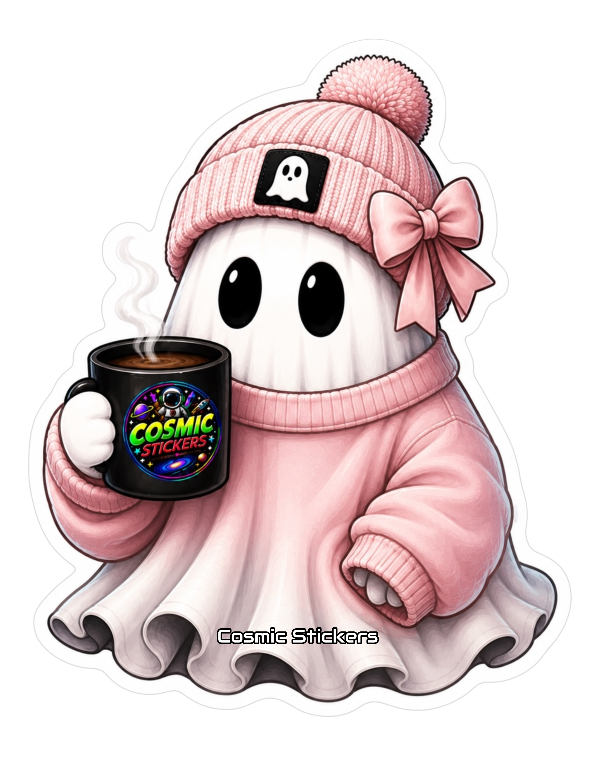 Cosmic Coffee Ghosts •Pinky Boo• premium die-cut vinyl sticker by Cosmic Stickers
