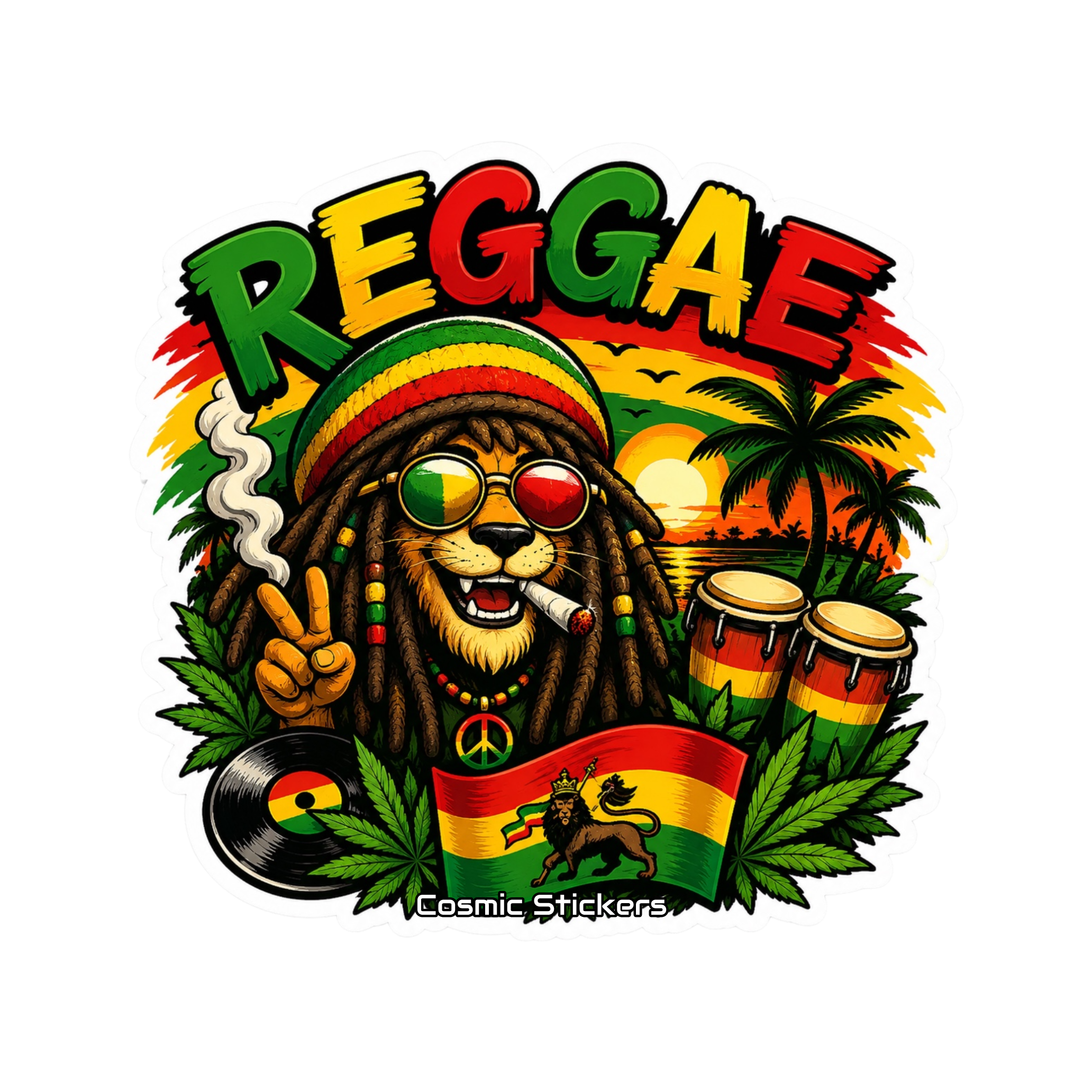 Cosmic 420 •Reggae Lion• premium die-cut vinyl sticker by Cosmic Stickers