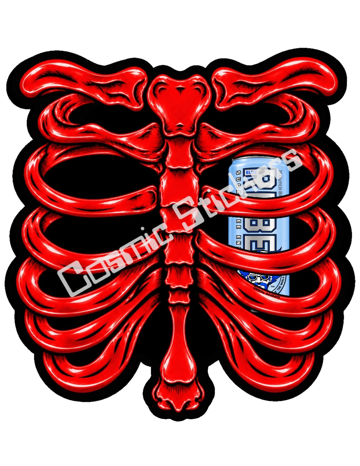 Fan Made Dutch Bros Red Skeleton - Sugar Free Rebel Can Sticker