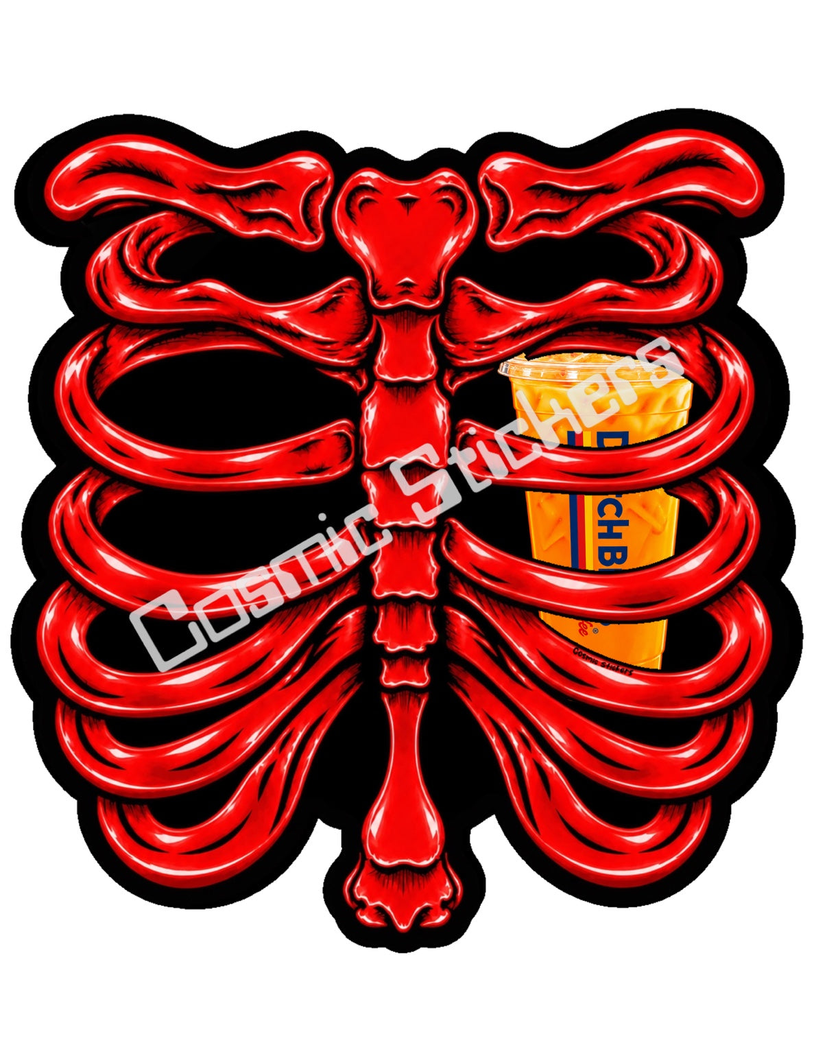 Fan Made Dutch Bros Red Skeleton - Orange Iced Drink Sticker