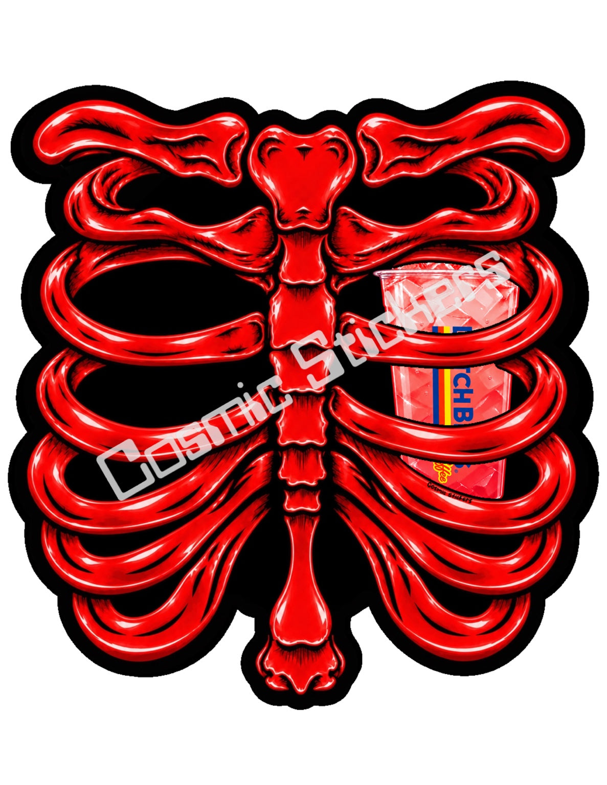 Fan Made Dutch Bros Red Skeleton - Coral Iced Drink Sticker