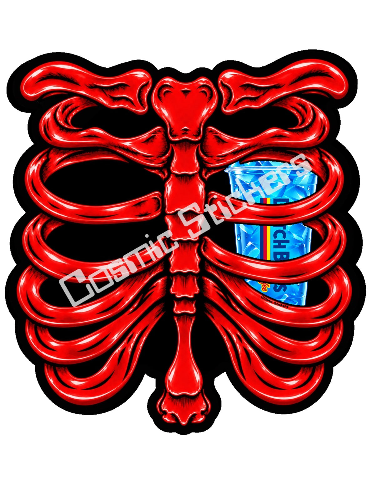 Fan Made Dutch Bros Red Skeleton - Blue Iced Drink Sticker