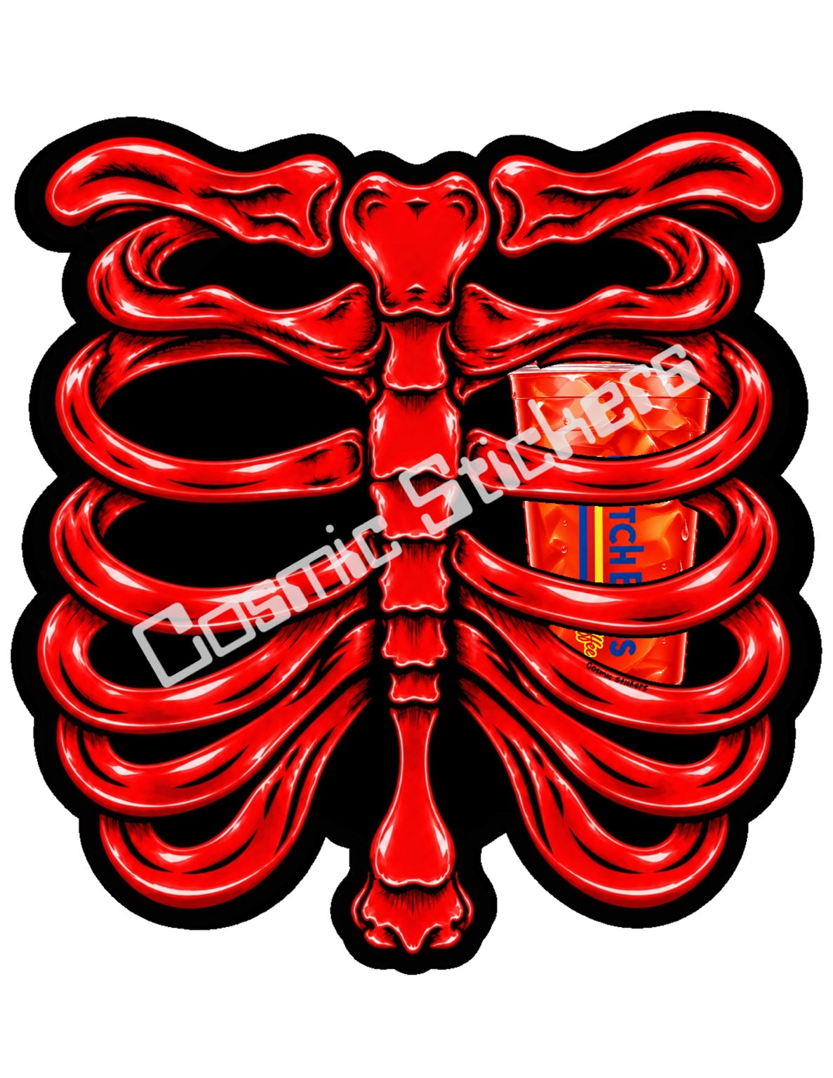 Fan Made Dutch Bros Red Skeleton - Red Iced Drink Sticker