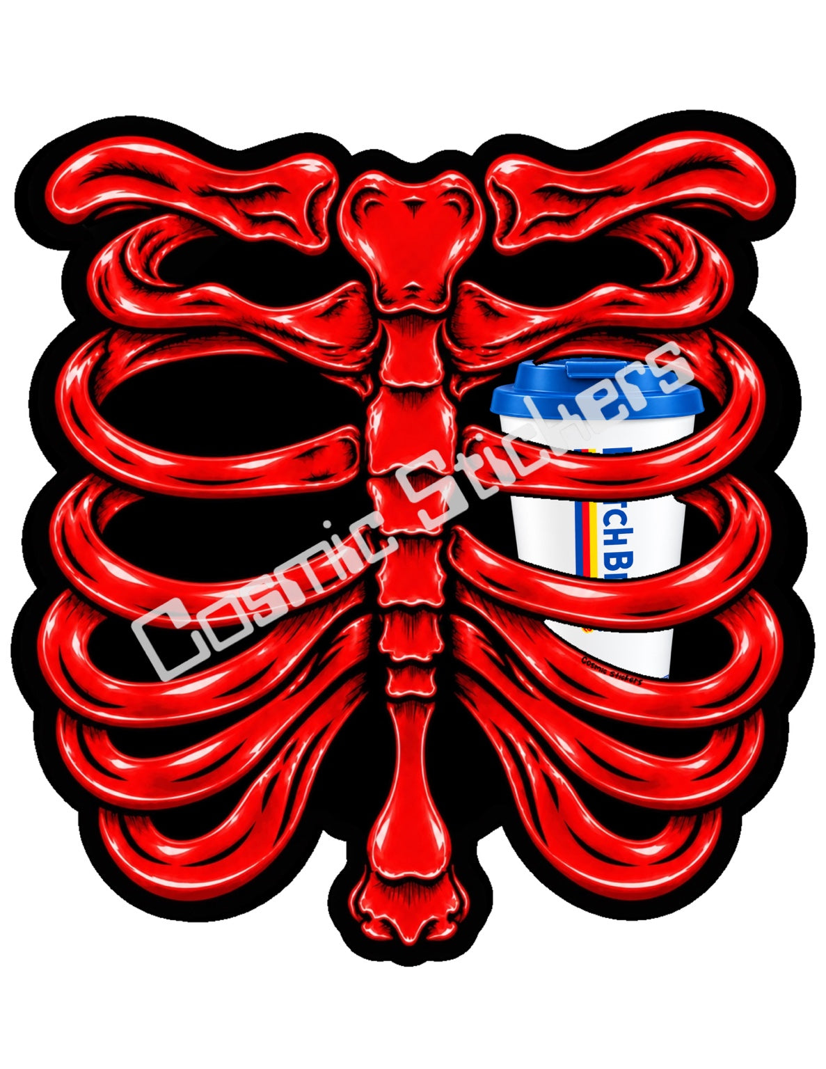 Fan Made Dutch Bros Red Skeleton - Classic Hot Coffee Sticker