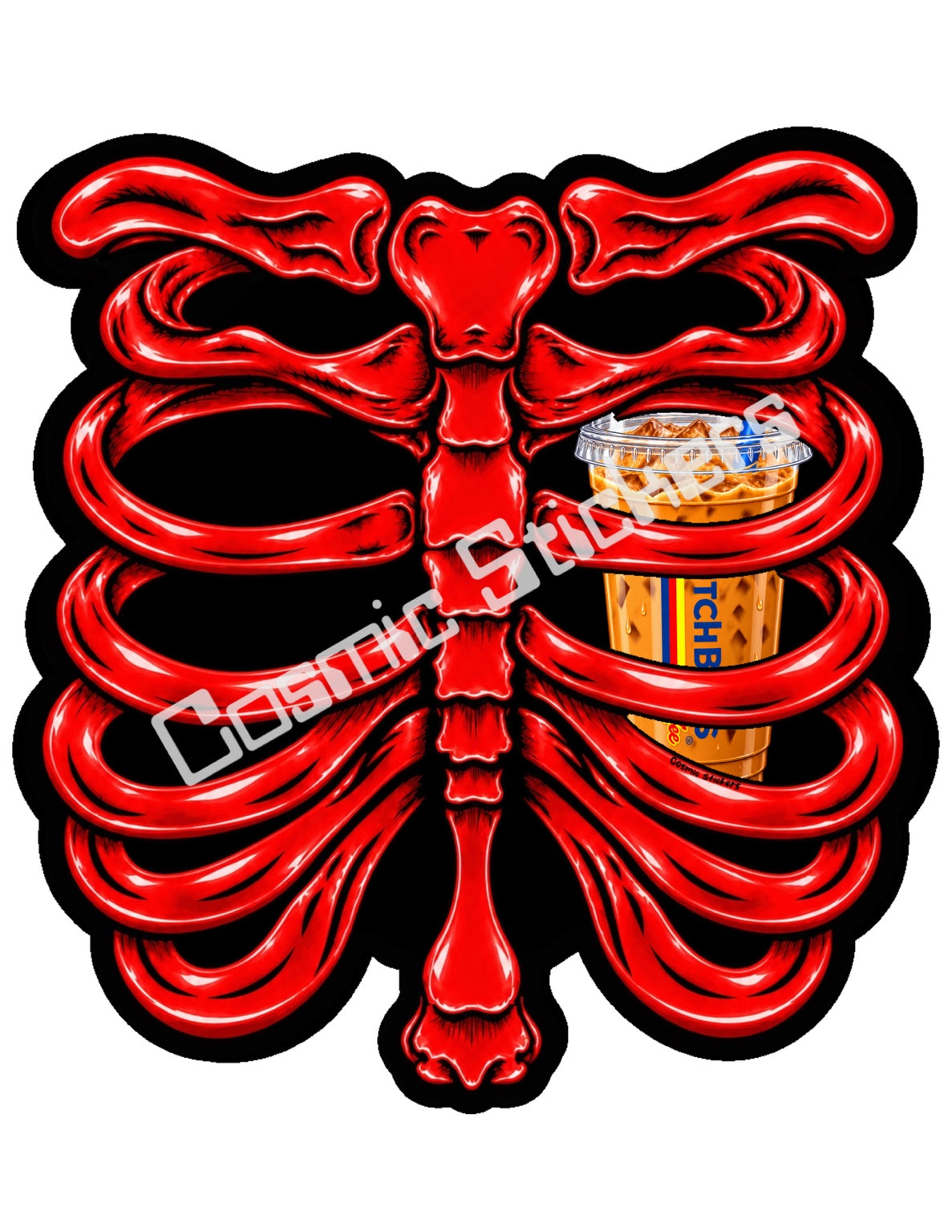 Fan Made Dutch Bros Red Skeleton - Iced Coffee Sticker