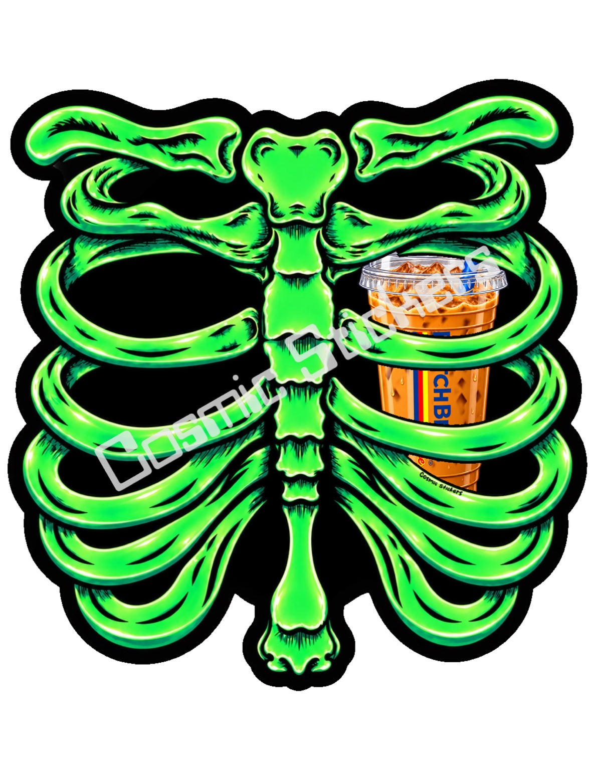 Fan Made Dutch Bros Neon Green Skeleton - Iced Coffee Sticker