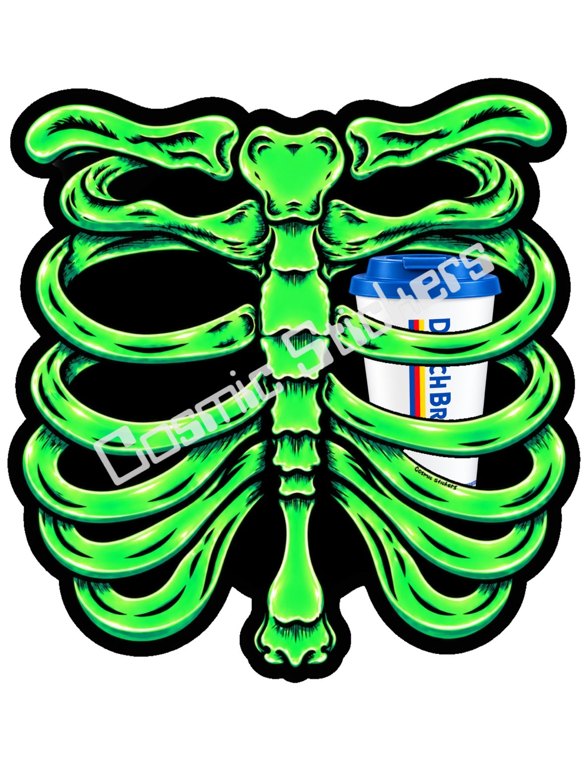 Fan Made Dutch Bros Neon Green Skeleton - Classic Hot Coffee Sticker