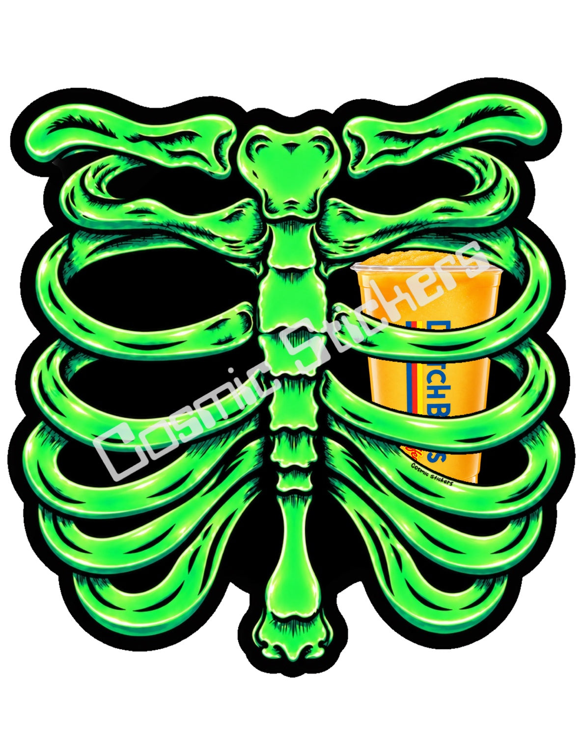 Fan Made Dutch Bros Neon Green Skeleton - Orange Blended Drink Sticker