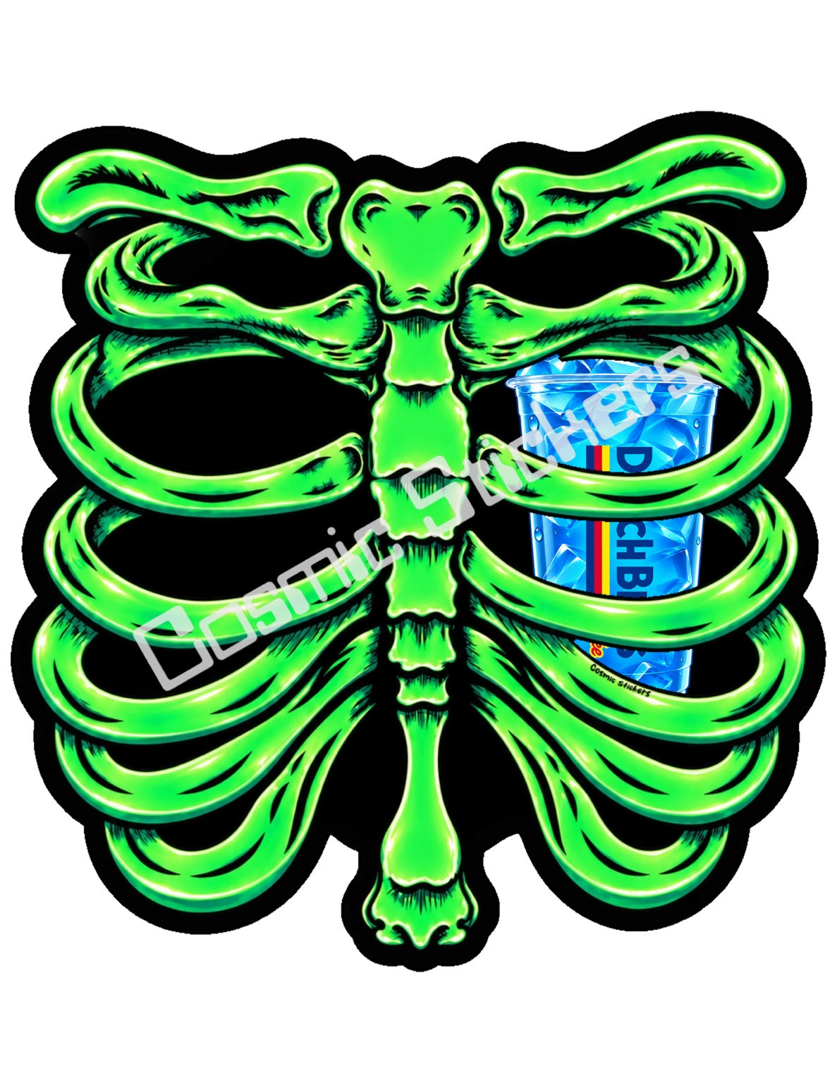 Fan Made Dutch Bros Neon Green Skeleton - Blue Iced Drink Sticker