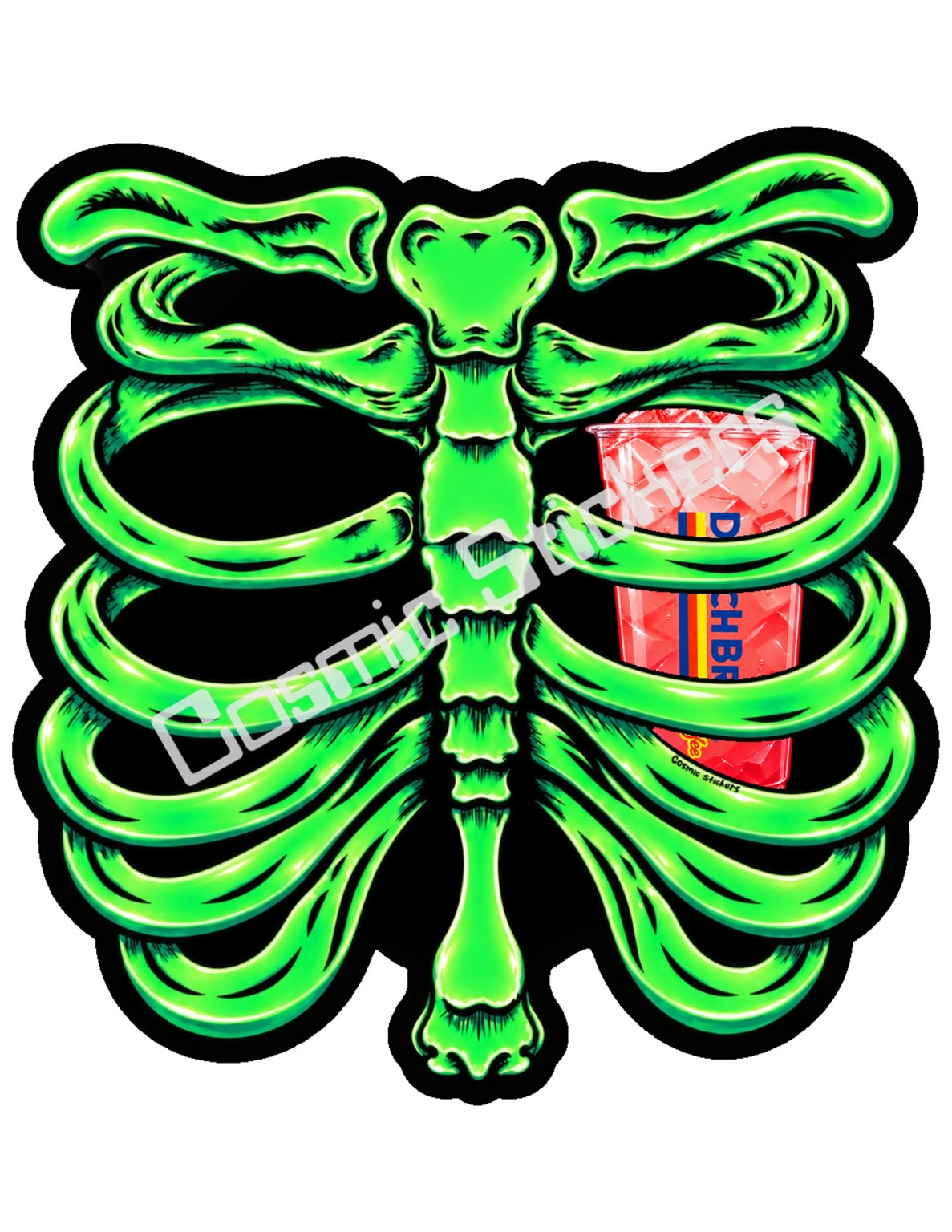 Fan Made Dutch Bros Neon Green Skeleton - Coral Iced Drink Sticker