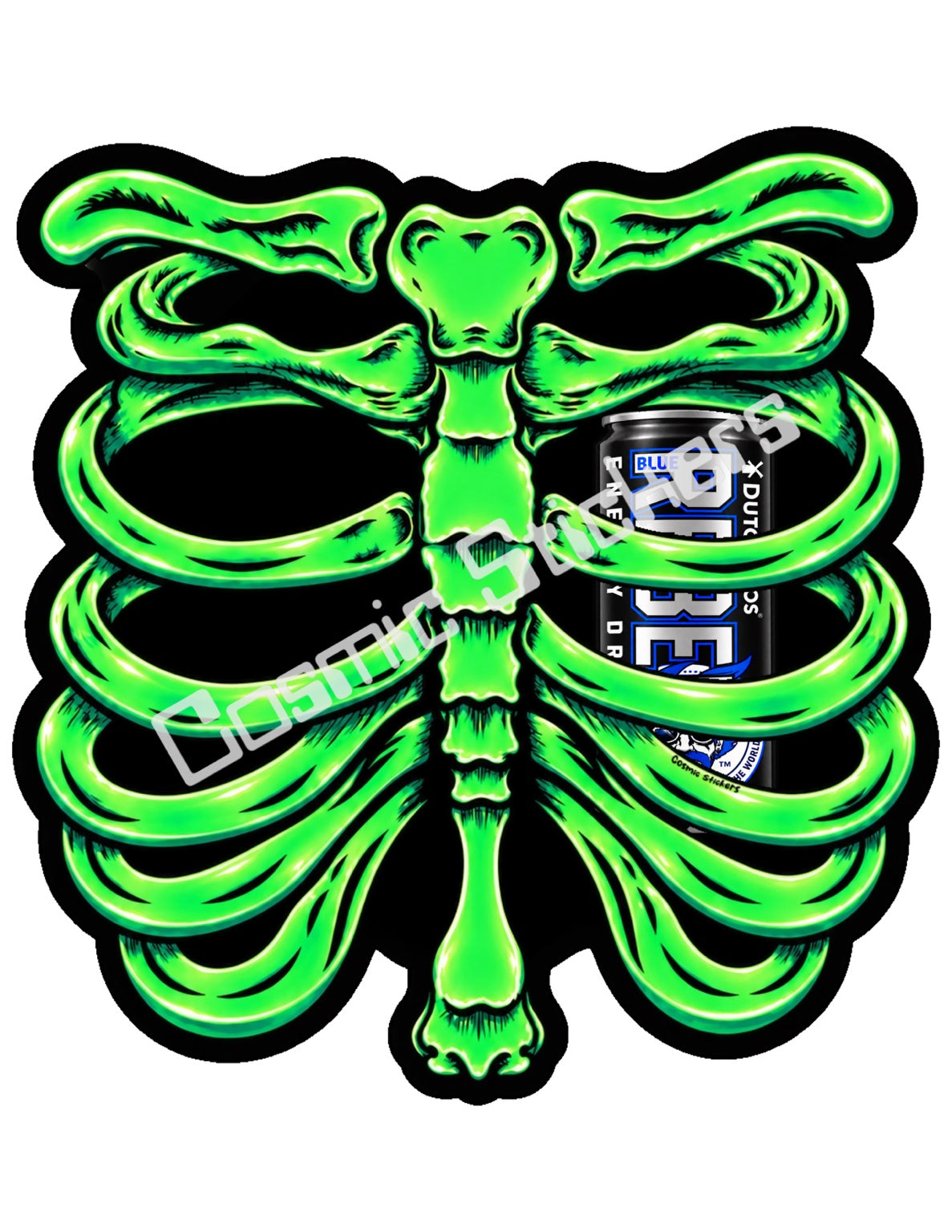 Fan Made Dutch Bros Neon Green Skeleton - Black Rebel Can Sticker