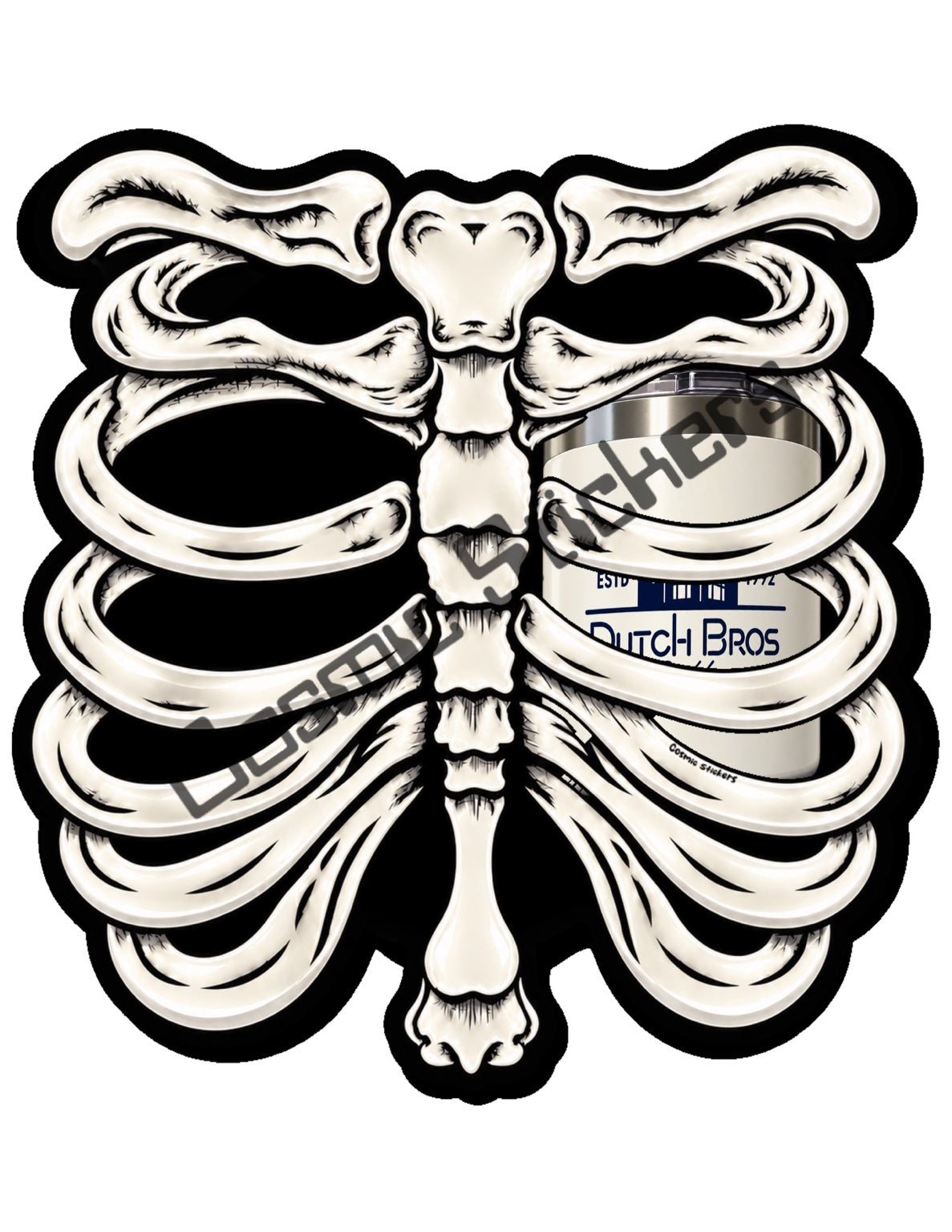 Fan Made Dutch Bros Bone White Skeleton - Cream Travel Tumbler Sticker