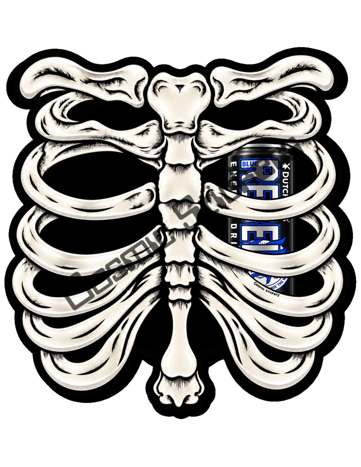 Fan Made Dutch Bros Bone White Skeleton - Black Rebel Can Sticker