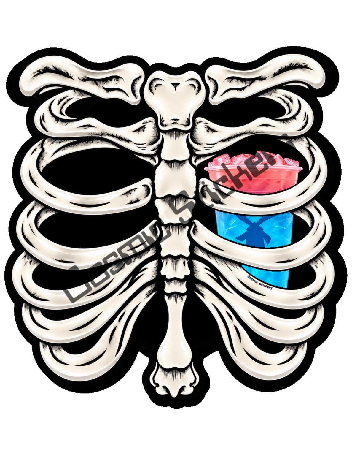 Fan Made Dutch Bros Bone White Skeleton - Pink & Blue Iced Drink Sticker