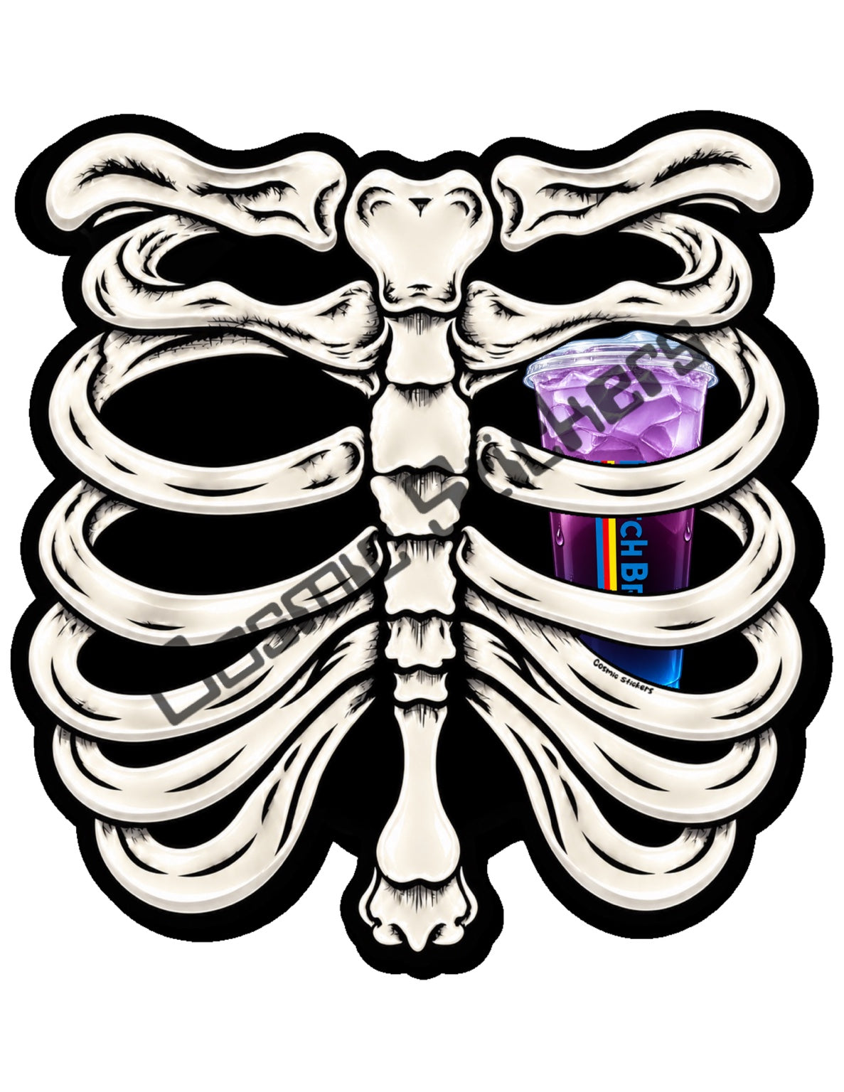 Fan Made Dutch Bros Bone White Skeleton - Purple Iced Drink Sticker