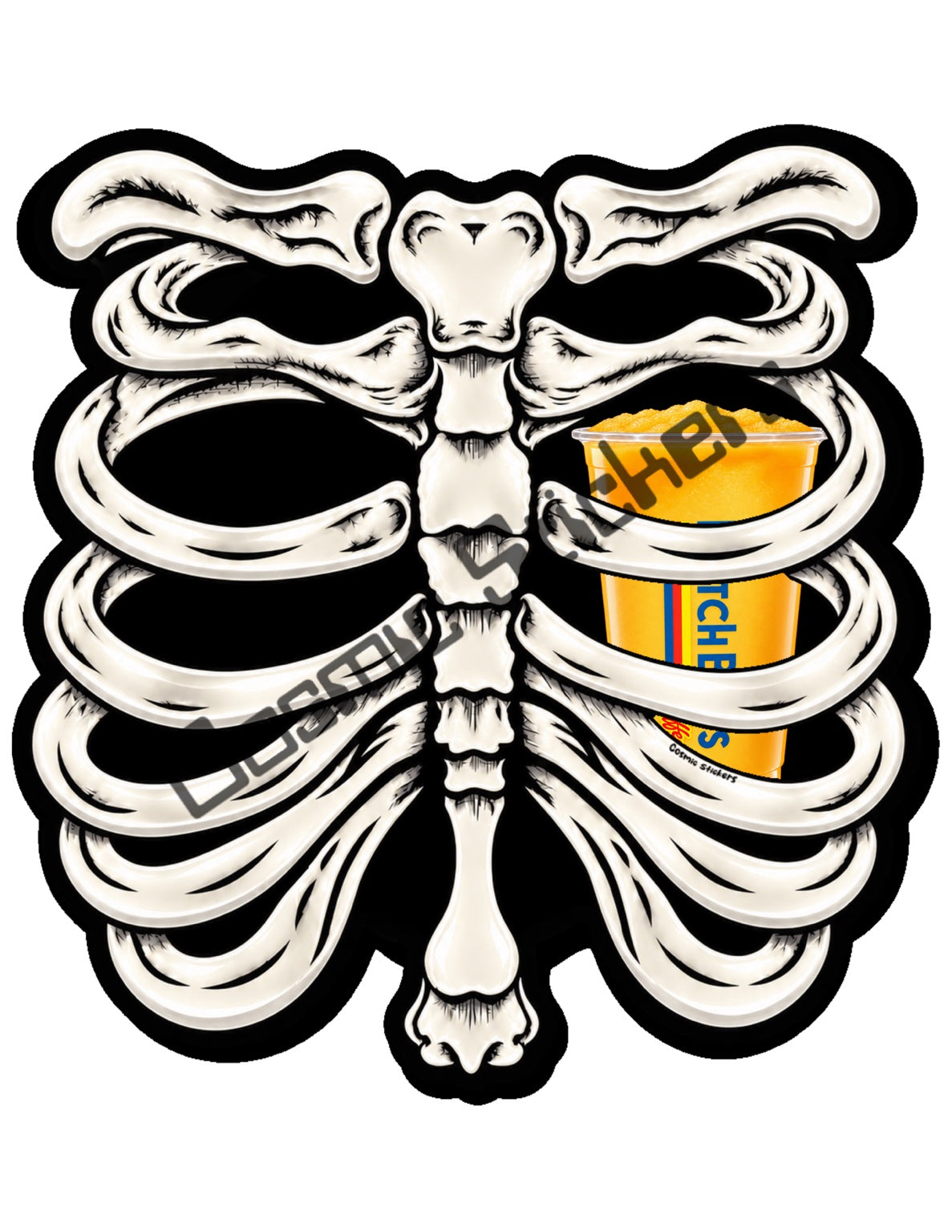 Fan Made Dutch Bros Bone White Skeleton - Orange Blended Drink Sticker