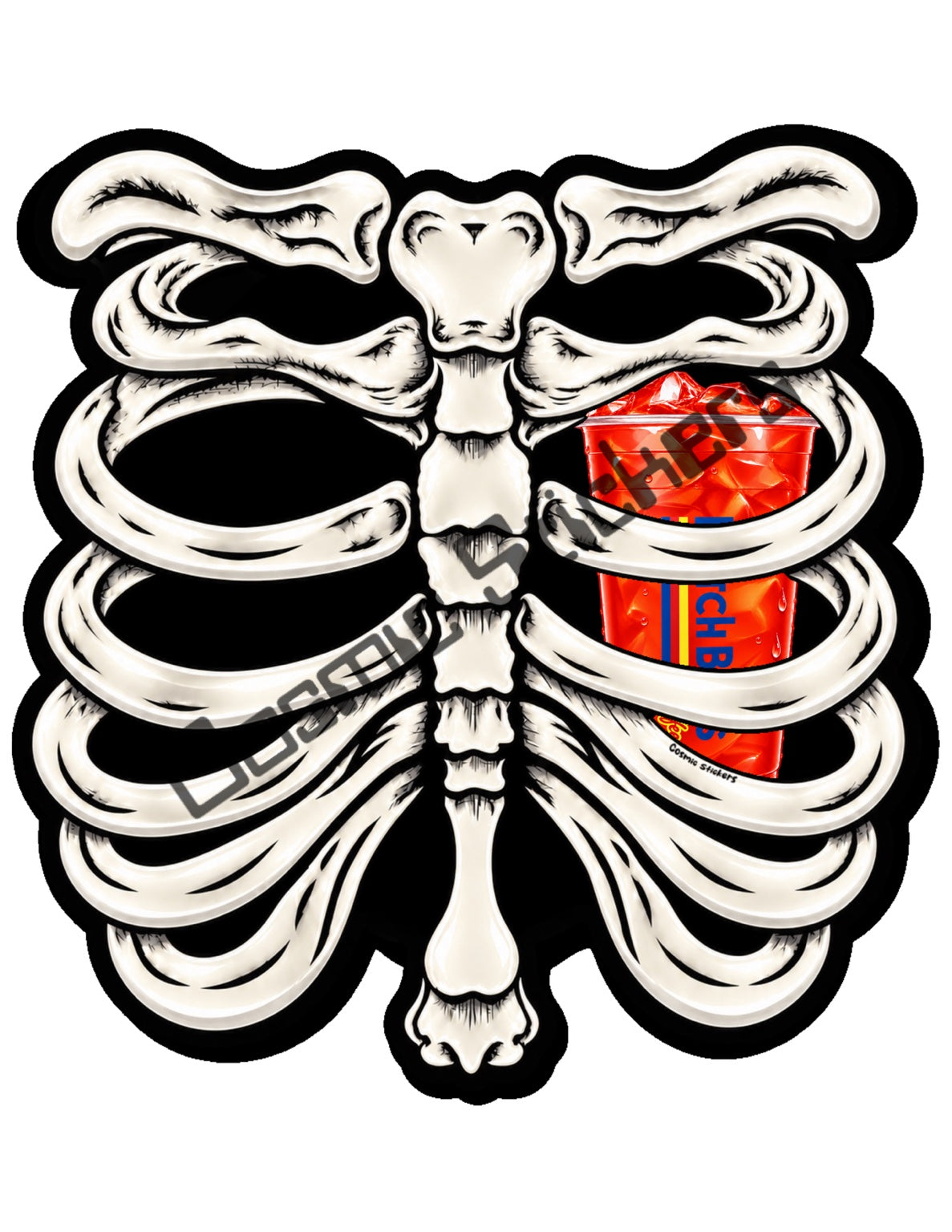 Fan Made Dutch Bros Bone White Skeleton - Red Iced Drink Sticker