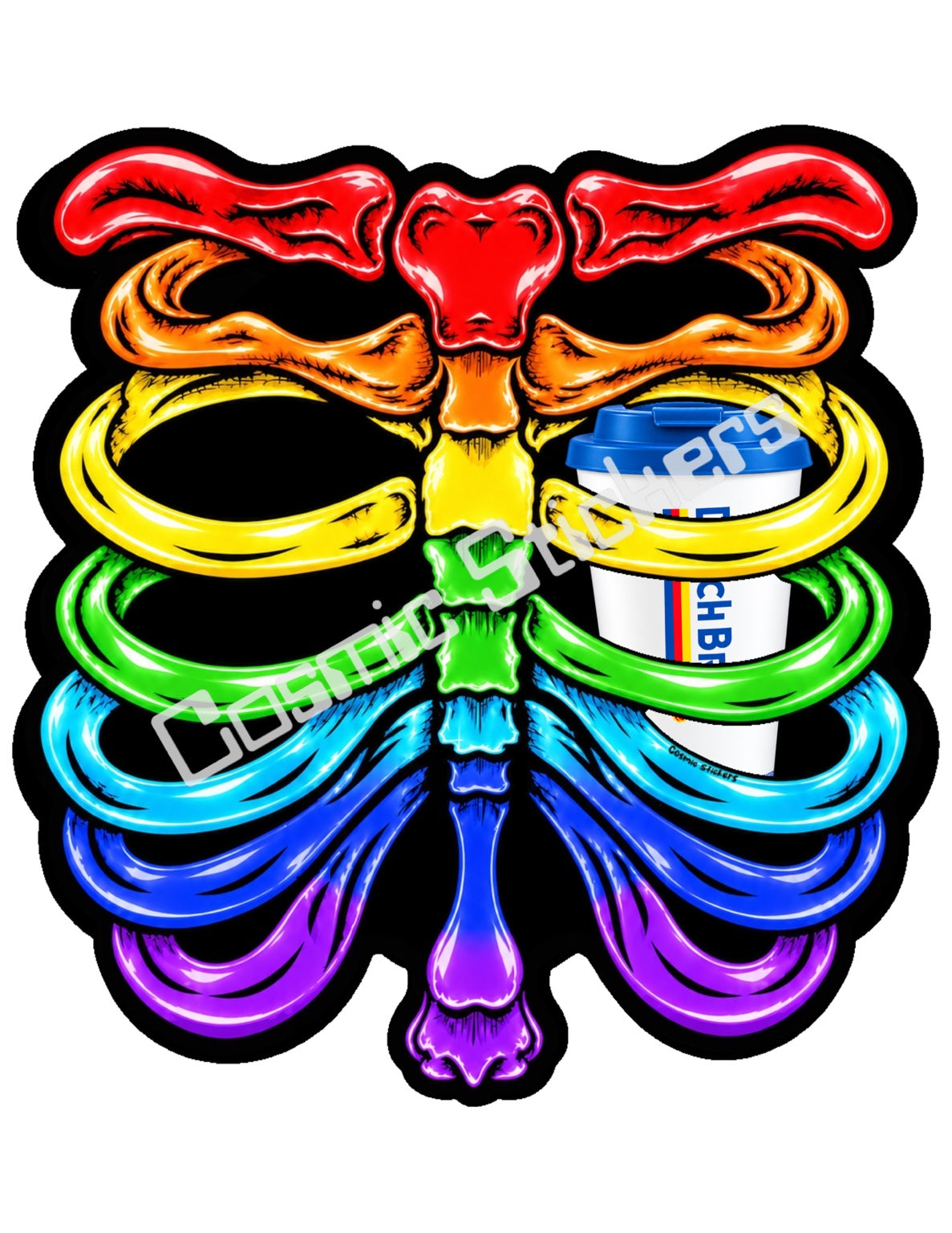 Fan Made Dutch Bros Rainbow Skeleton - Classic Hot Coffee Sticker