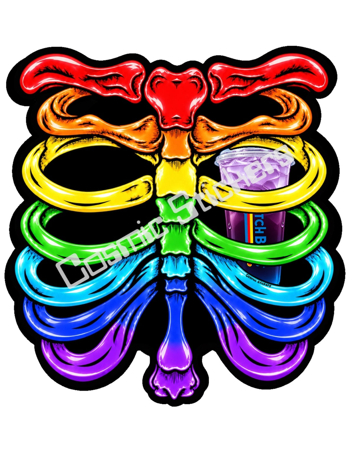 Fan Made Dutch Bros Rainbow Skeleton - Purple Iced Drink Sticker
