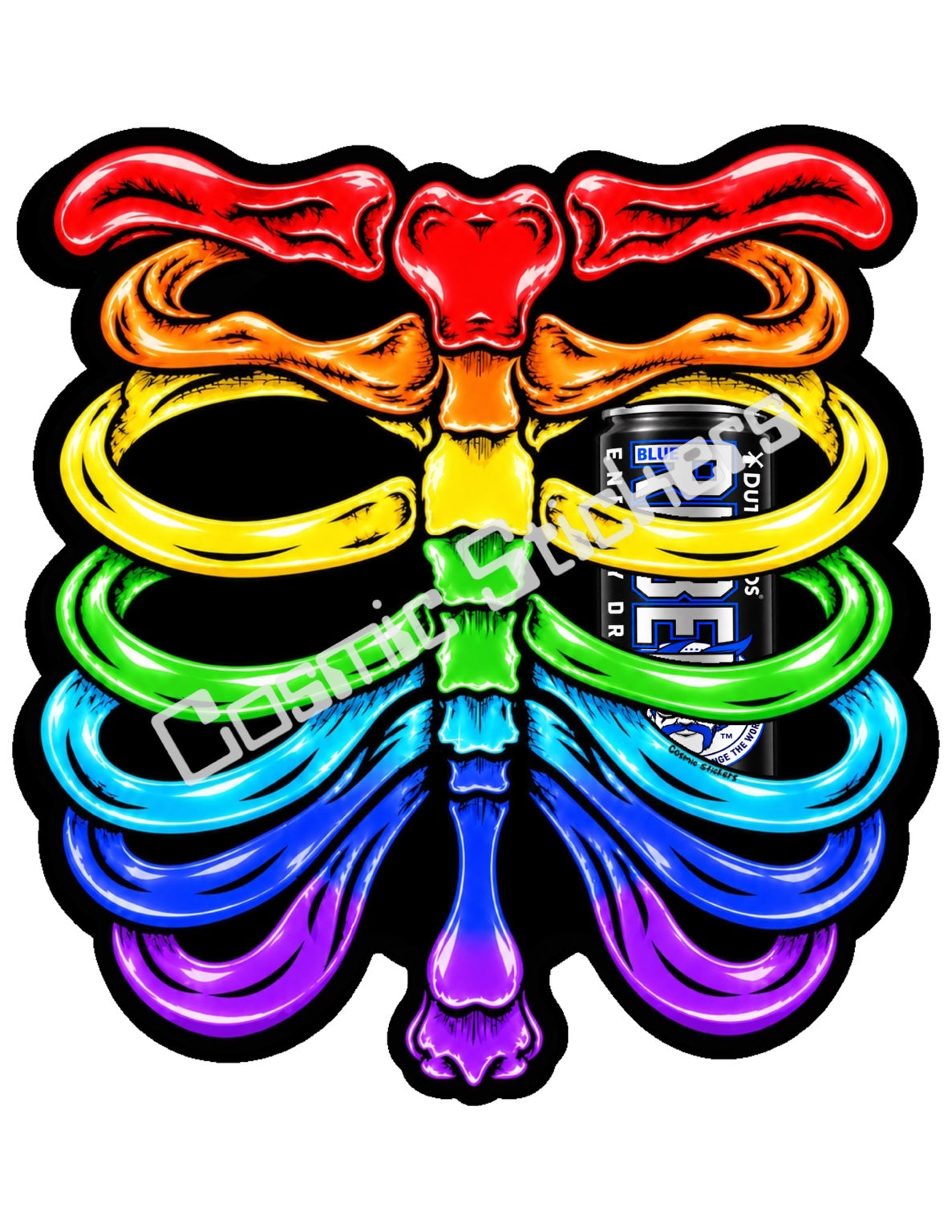 Fan Made Dutch Bros Rainbow Skeleton - Black Rebel Can Sticker