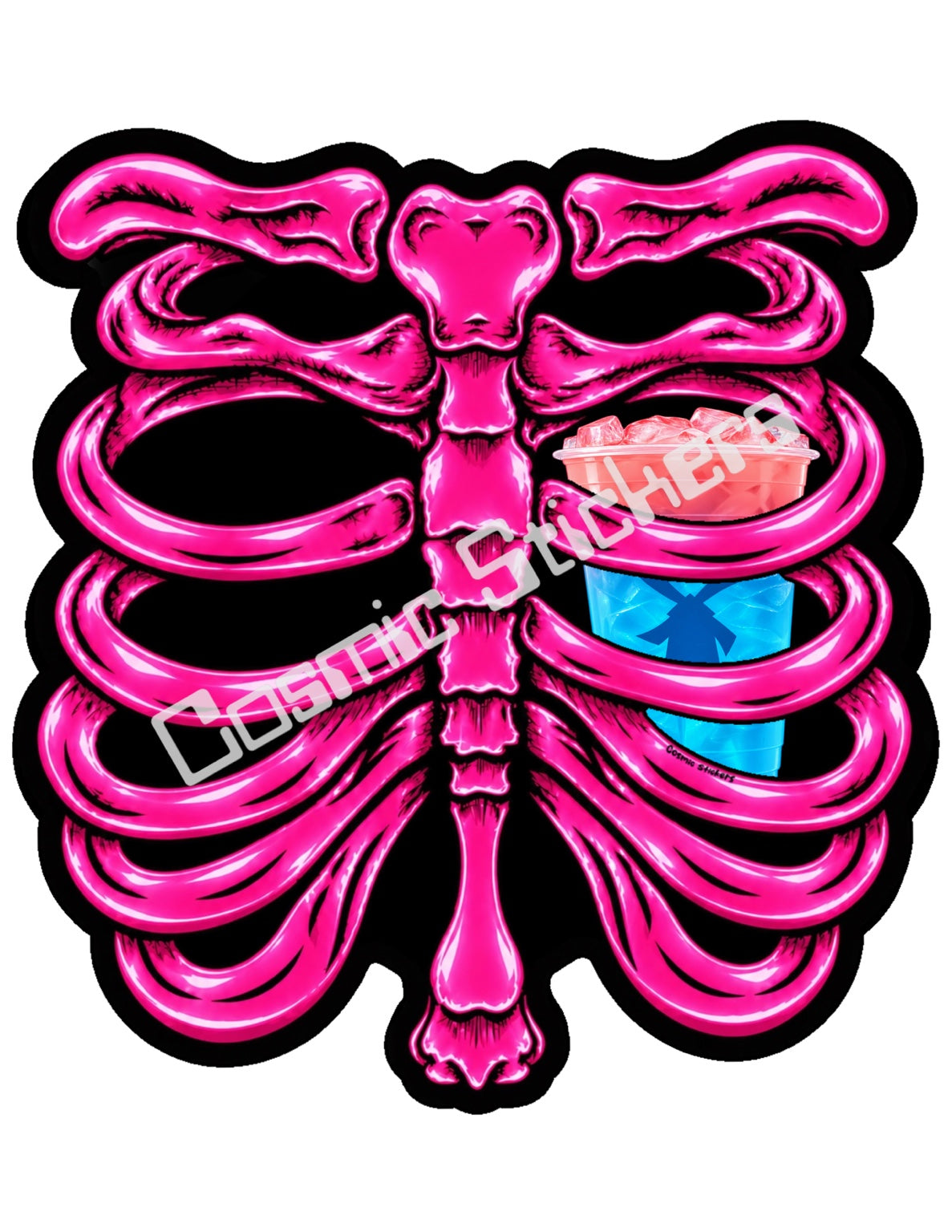 Fan Made Dutch Bros Hot Pink Skeleton - Pink & Blue Iced Drink Sticker