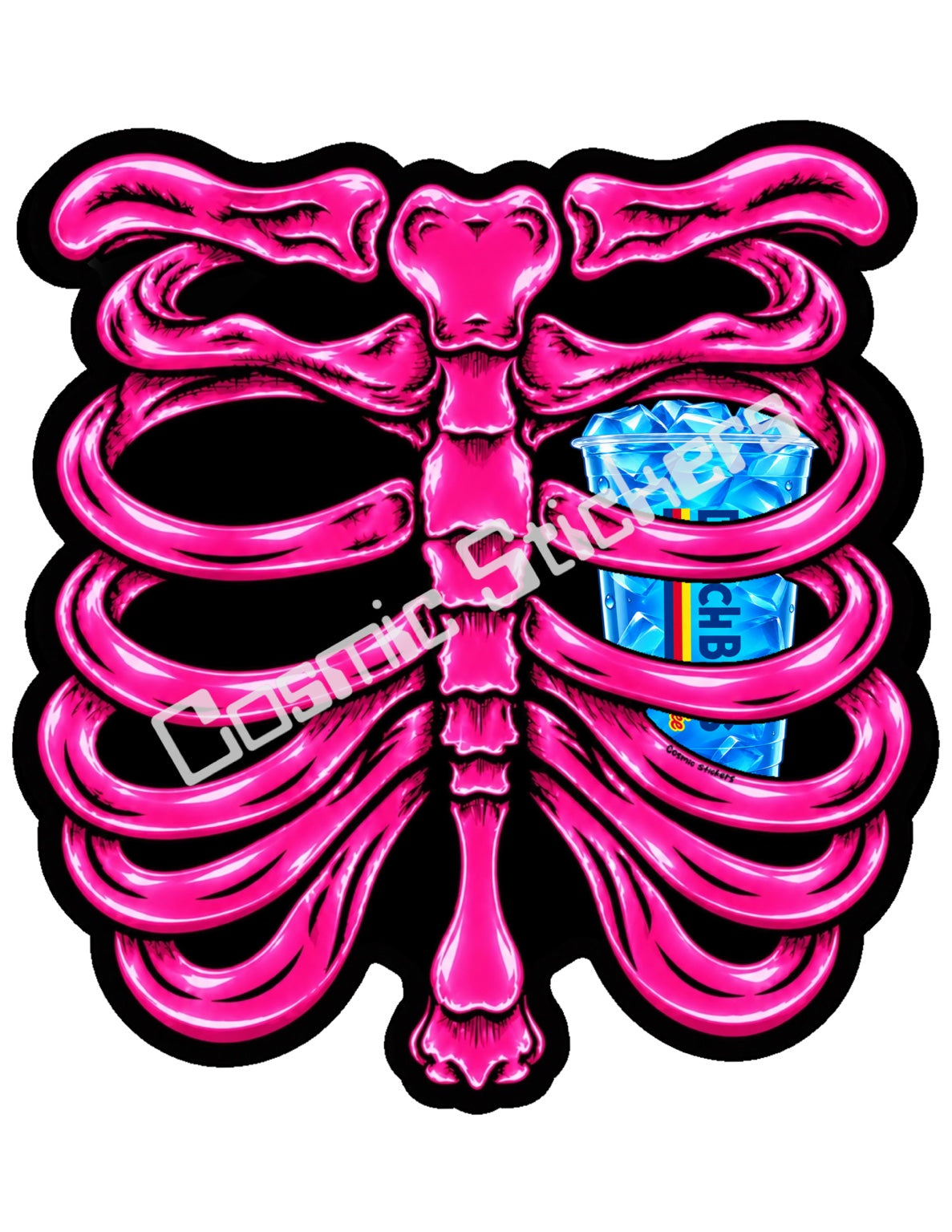 Fan Made Dutch Bros Hot Pink Skeleton - Blue Iced Drink Sticker