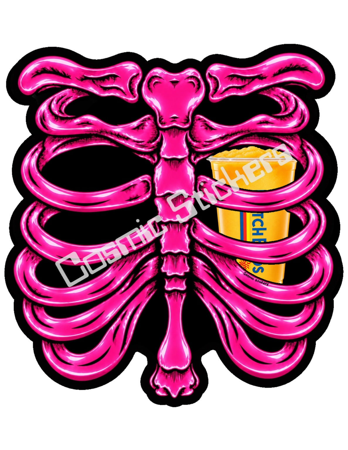 Fan Made Dutch Bros Hot Pink Skeleton - Orange Blended Drink Sticker