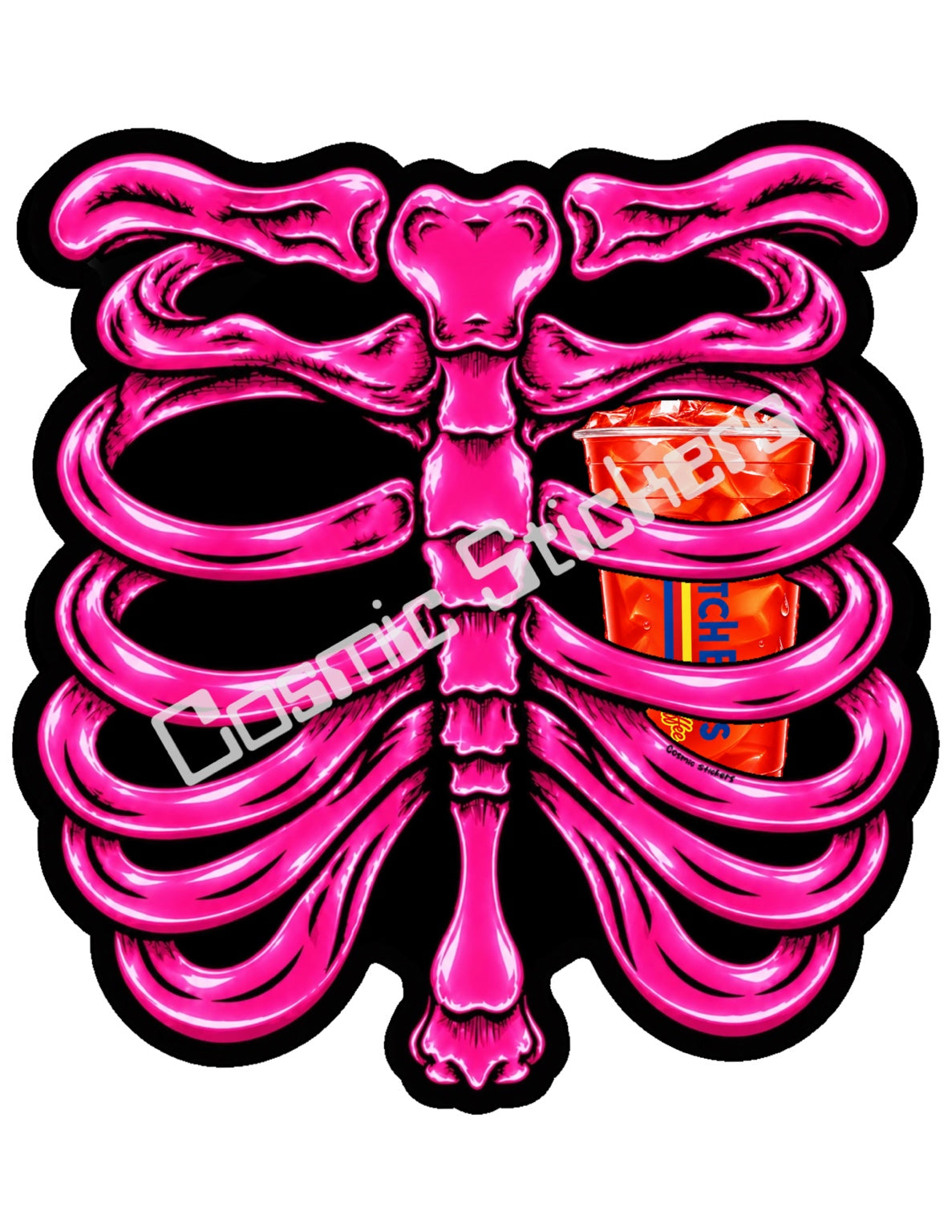 Fan Made Dutch Bros Hot Pink Skeleton - Red Iced Drink Sticker