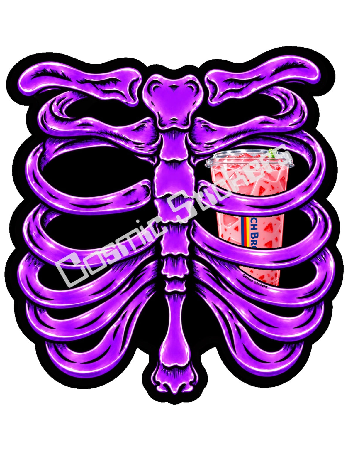 Fan Made Dutch Bros Purple Skeleton - Pink Strawberry Iced Drink Sticker