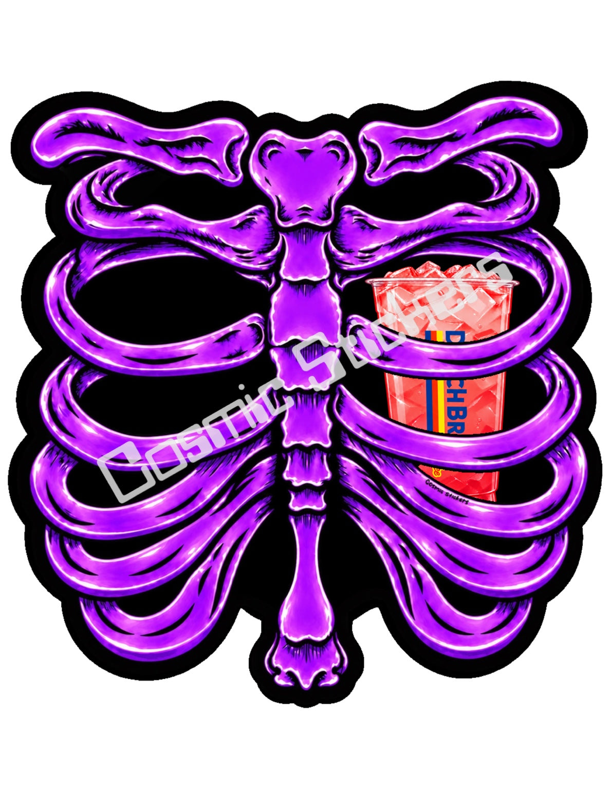 Fan Made Dutch Bros Purple Skeleton - Coral Iced Drink Sticker