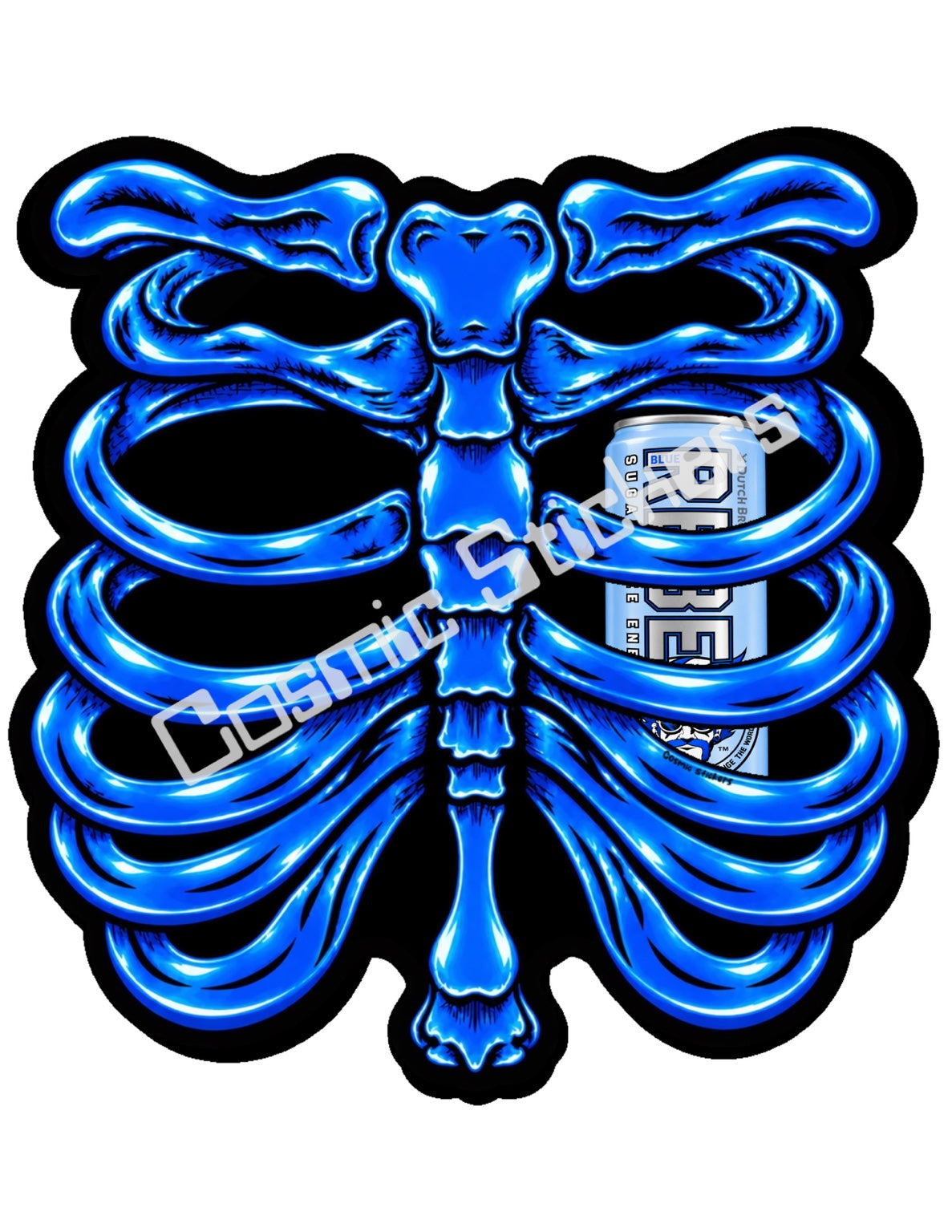 Fan Made Dutch Bros Blue Skeleton - Sugar Free Rebel Can Sticker