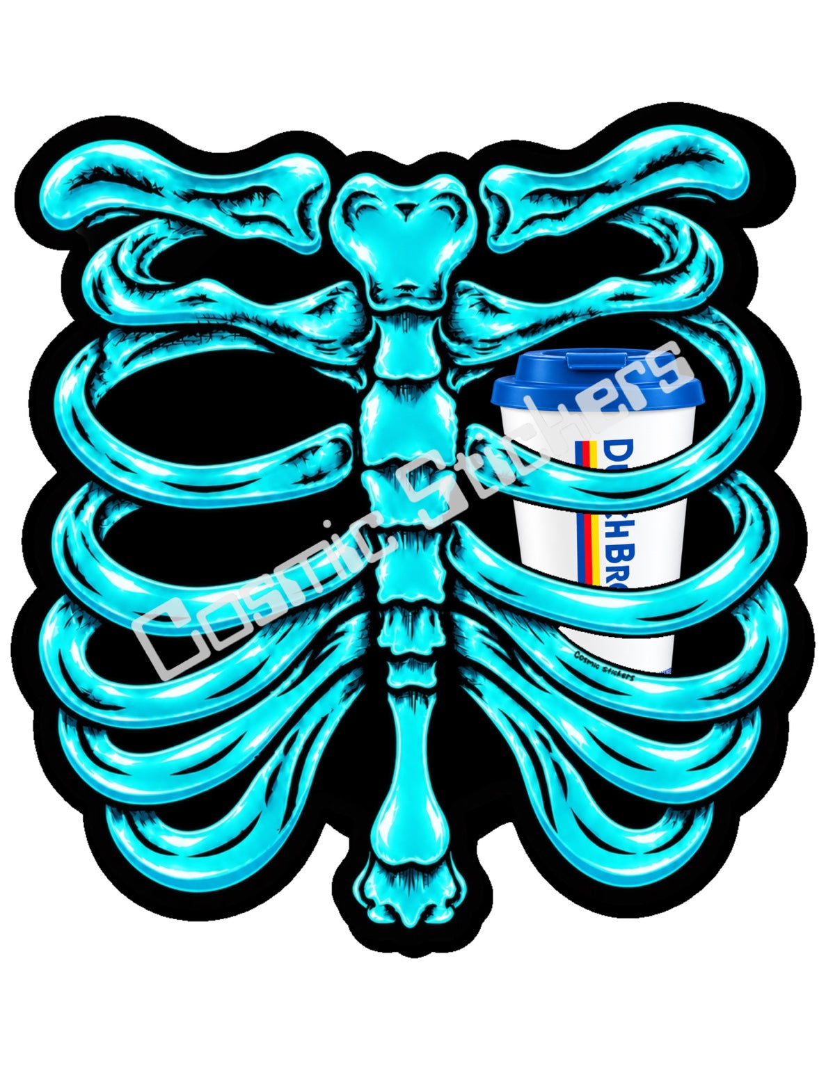 Fan Made Dutch Bros Turquoise Skeleton - Classic Hot Coffee Sticker