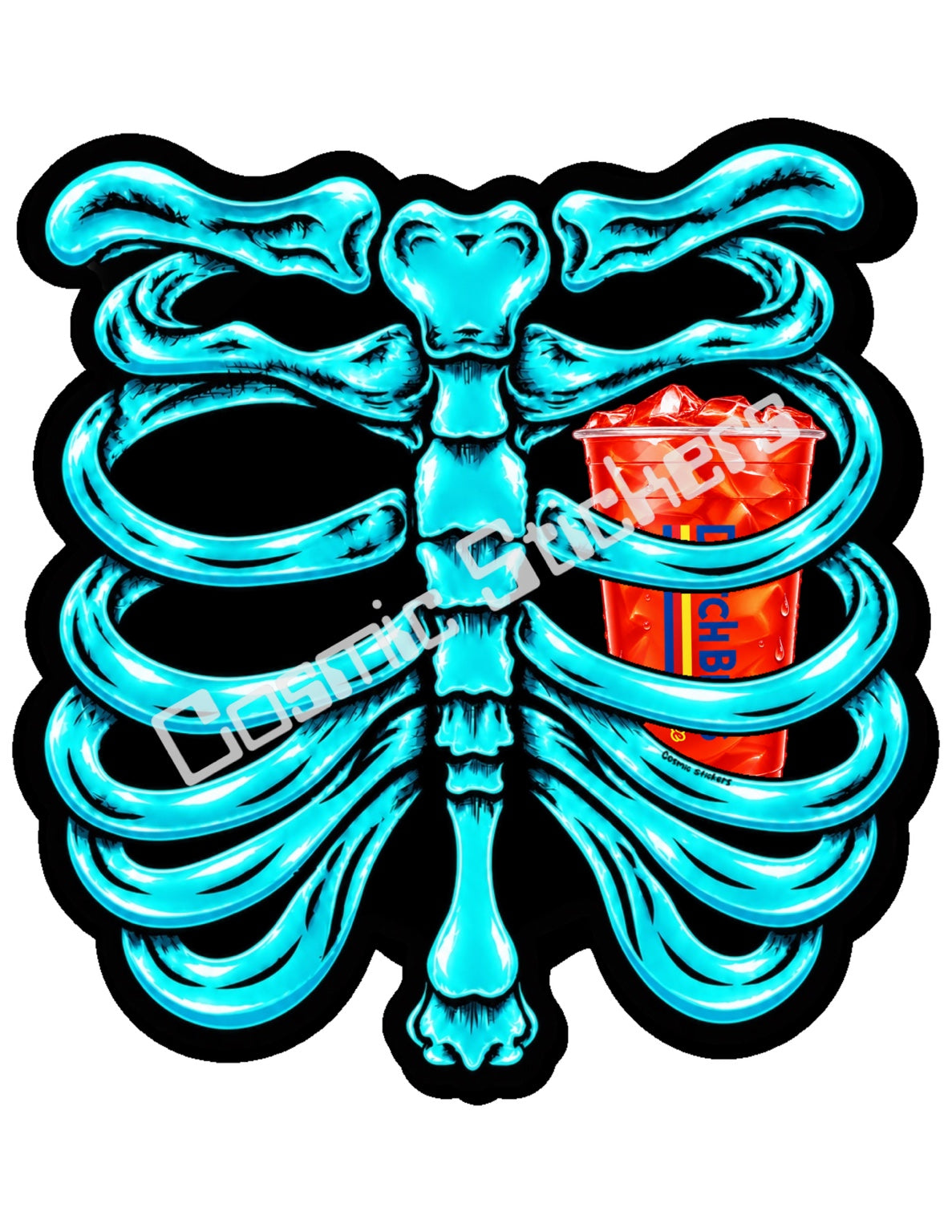 Fan Made Dutch Bros Turquoise Skeleton - Red Iced Drink Sticker