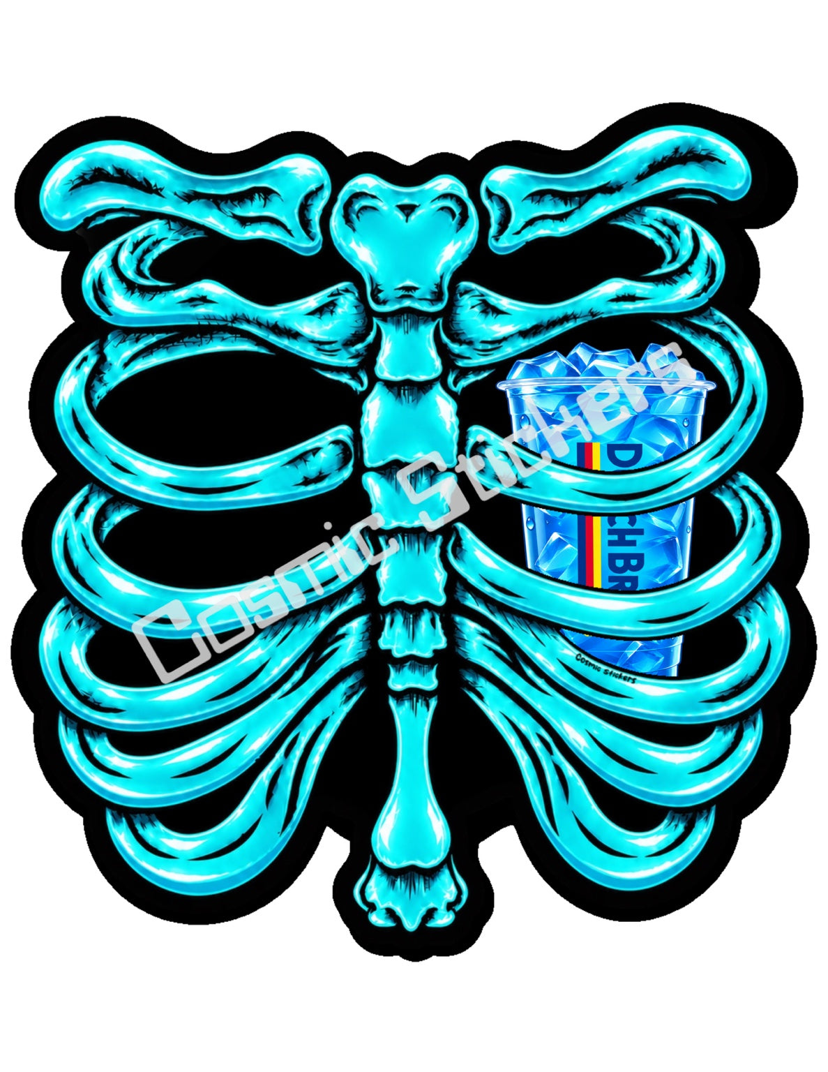 Fan Made Dutch Bros Turquoise Skeleton - Blue Iced Drink Sticker