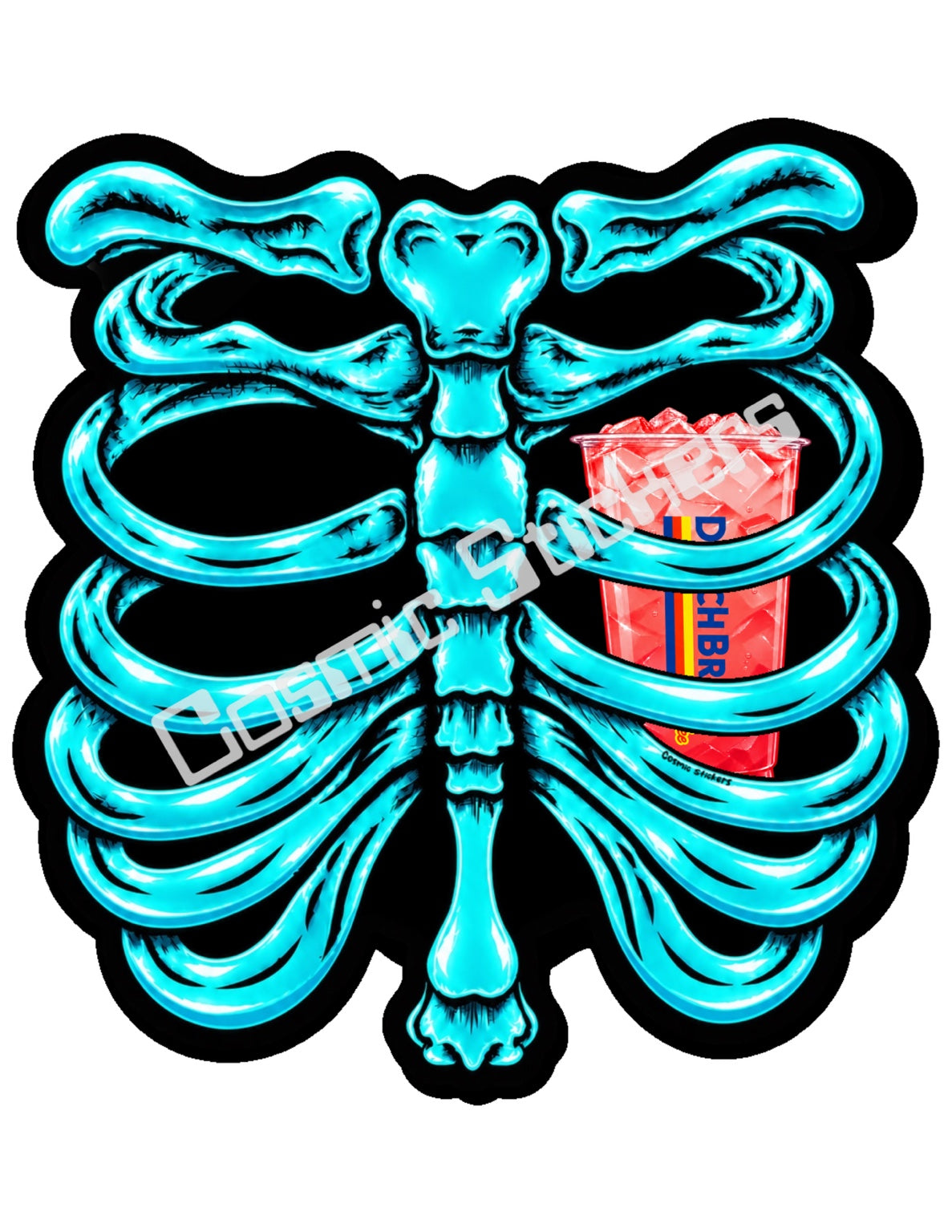 Fan Made Dutch Bros Turquoise Skeleton - Coral Iced Drink Sticker