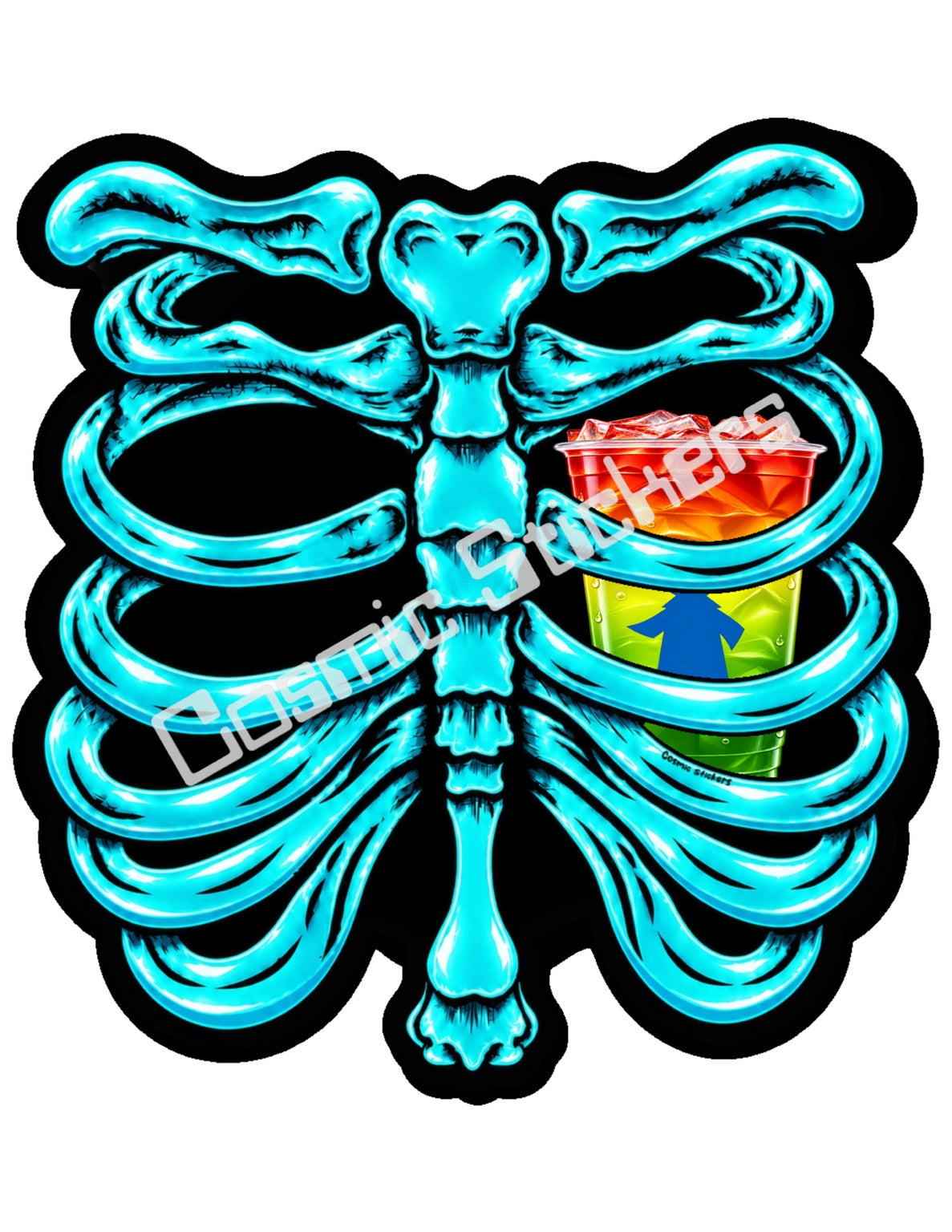 Fan Made Dutch Bros Turquoise Skeleton - Rainbow Iced Drink Sticker