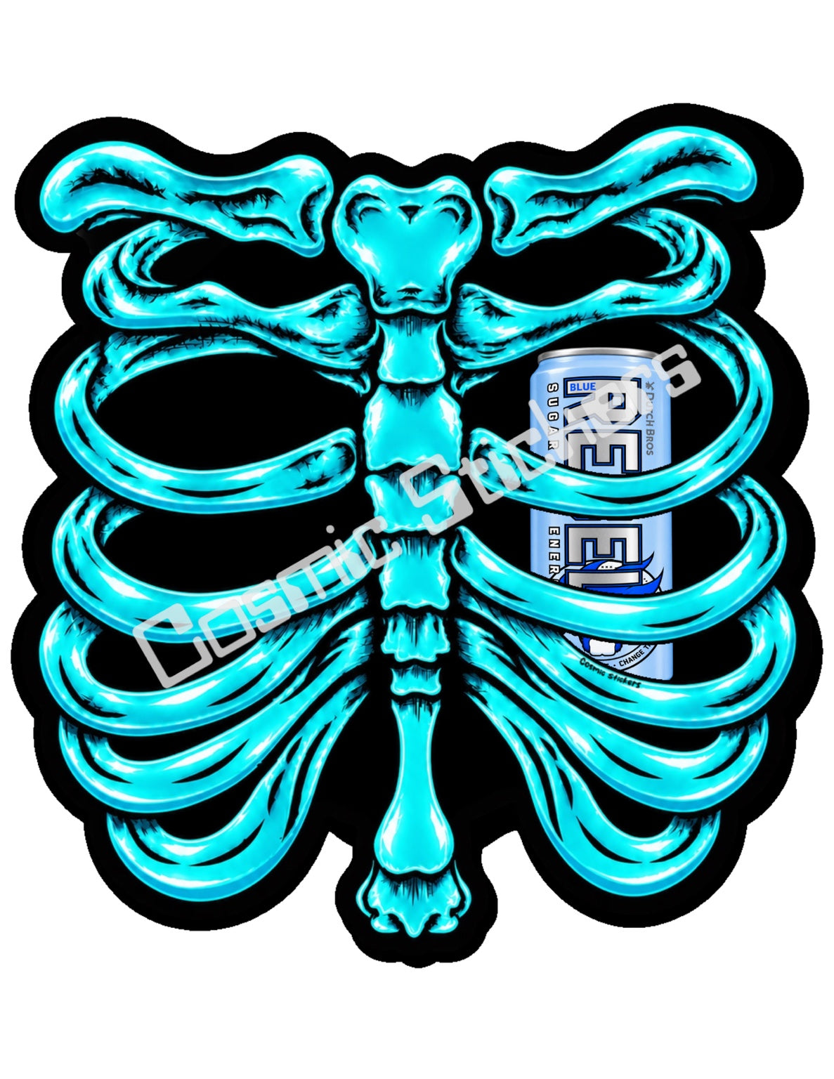 Fan Made Dutch Bros Turquoise Skeleton - Sugar Free Rebel Can Sticker