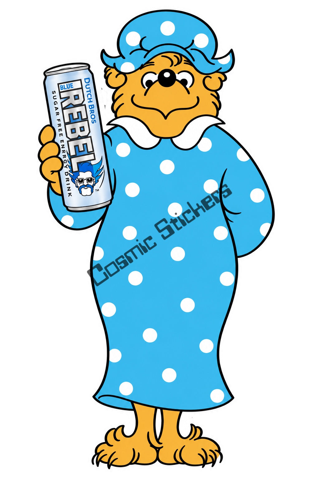 Fan-made Berenstain Bears Mama Bear holding a sugar-free Dutch Bros Rebel can