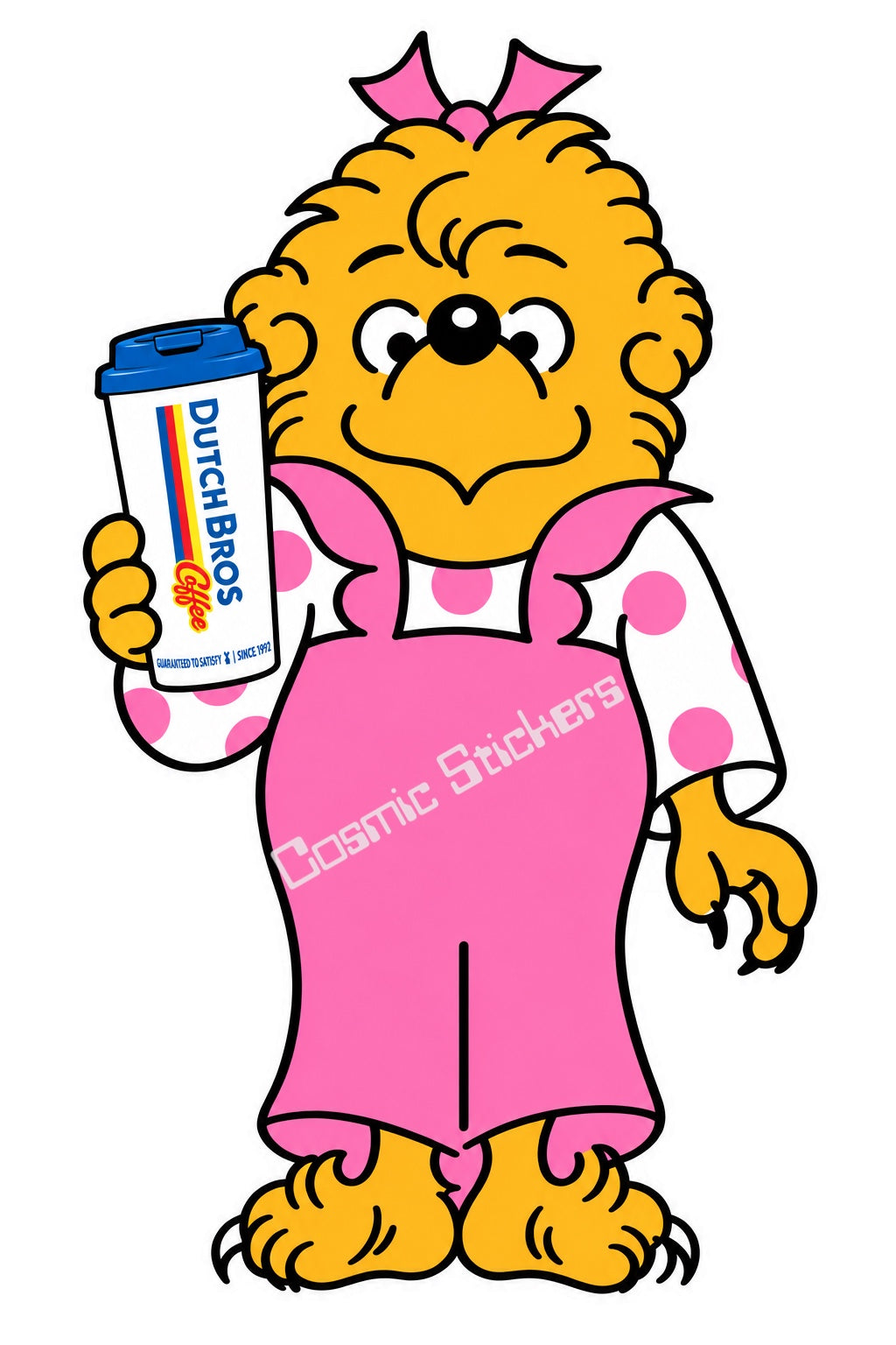 Fan-made Berenstain Bears Sister Bear holding a Dutch Bros hot coffee