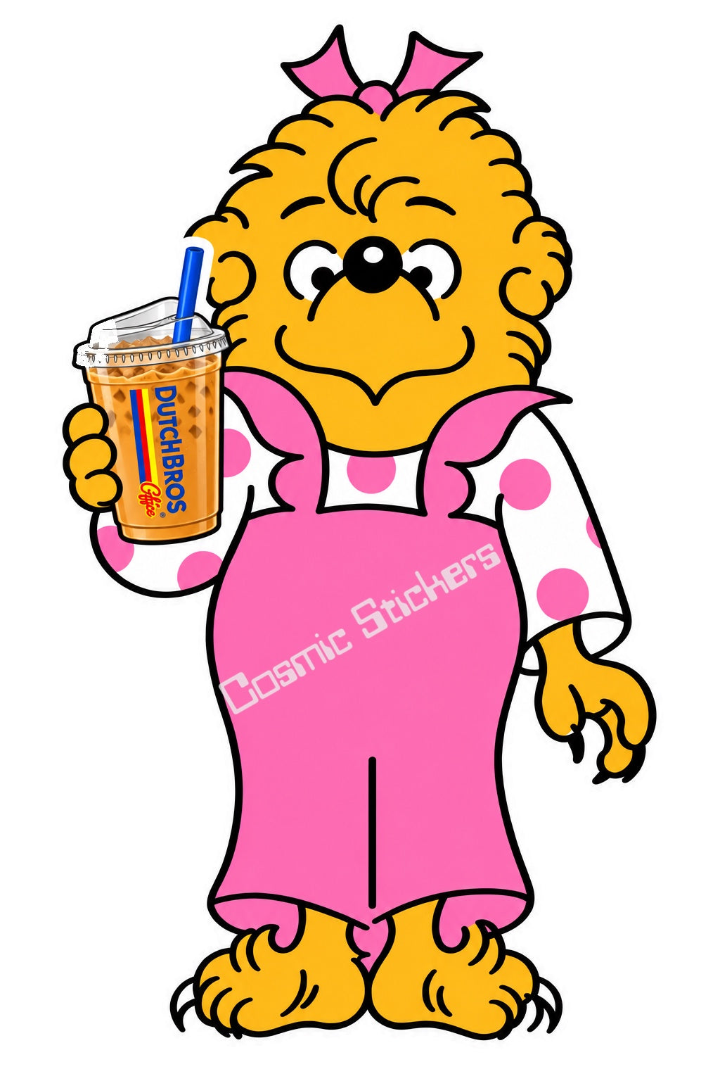 Fan-made Berenstain Bears Sister Bear holding a Dutch Bros iced coffee