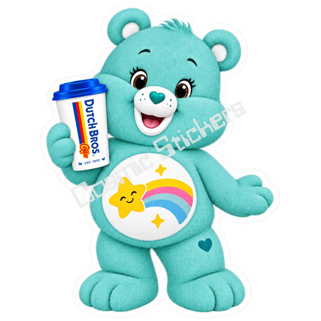 Fan-made Wish Bear hot coffee vinyl sticker by Cosmic Stickers