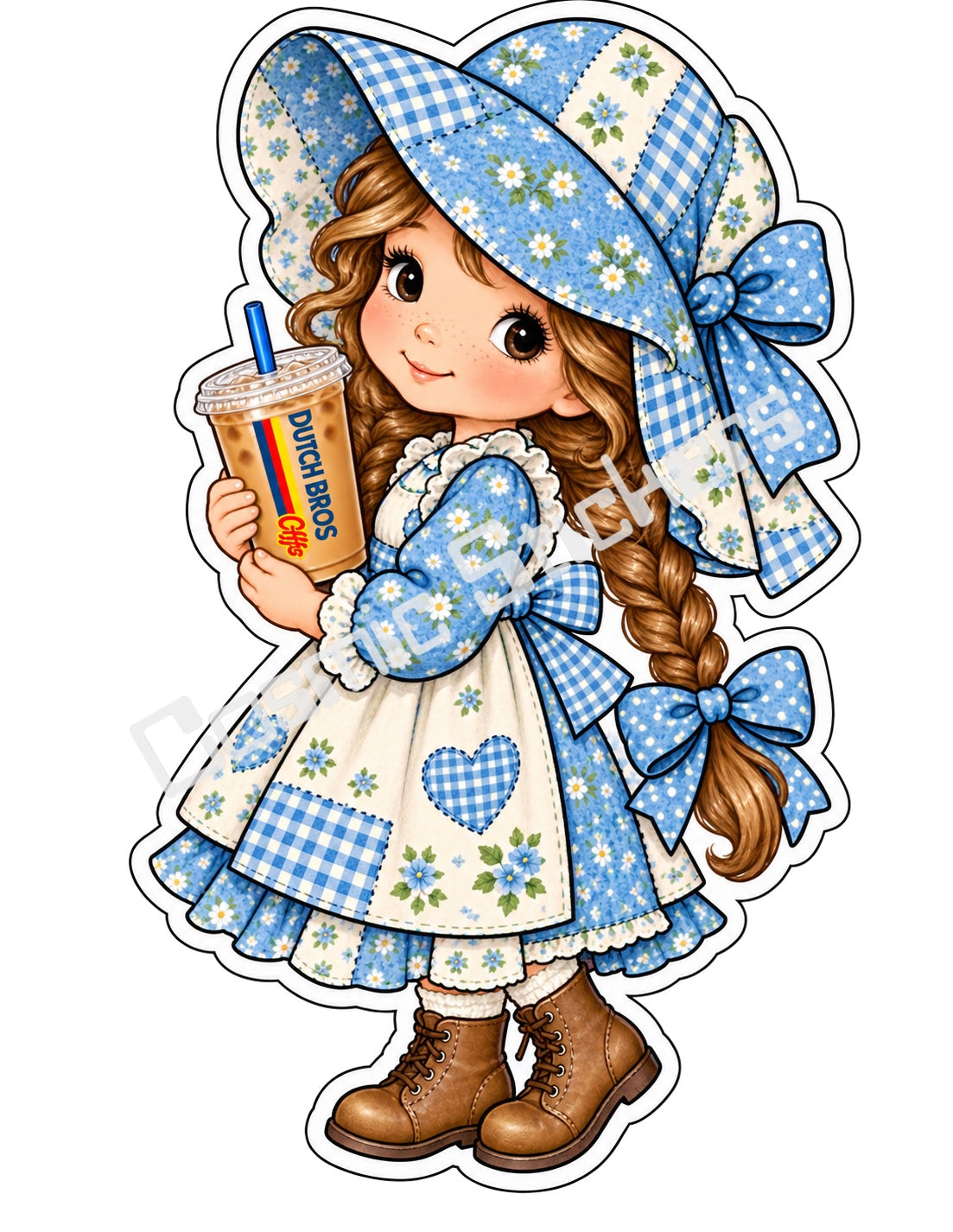Fan-made Holly Hobbie iced coffee vinyl sticker by Cosmic Stickers