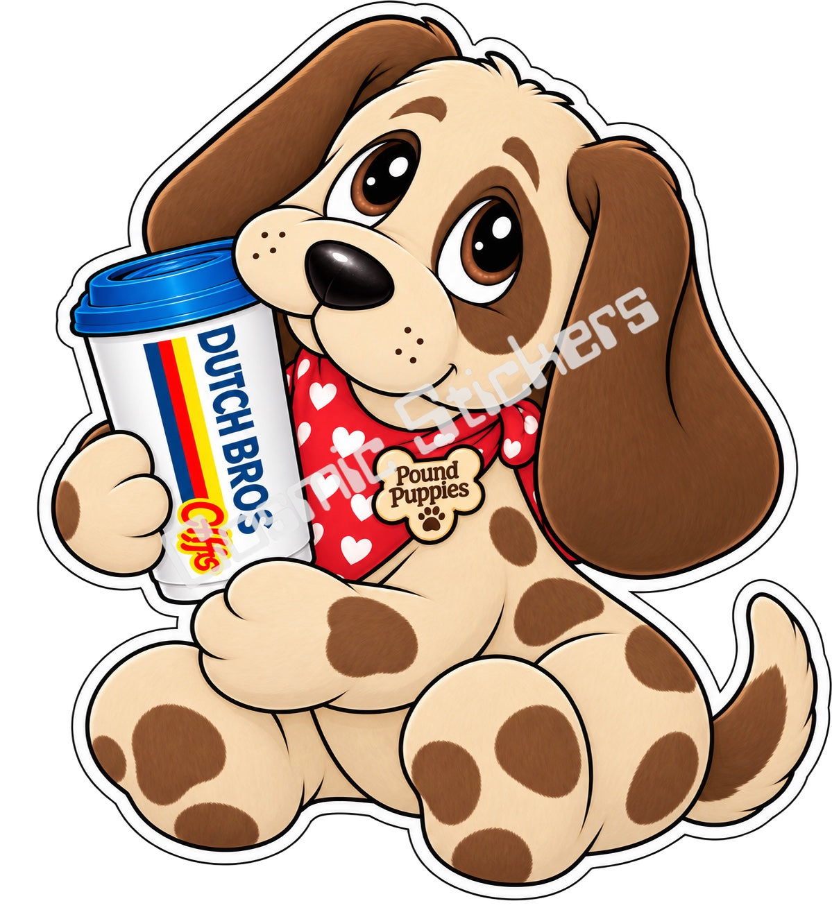 Fan-made Pound Puppies tan and light brown hot coffee vinyl sticker by Cosmic Stickers