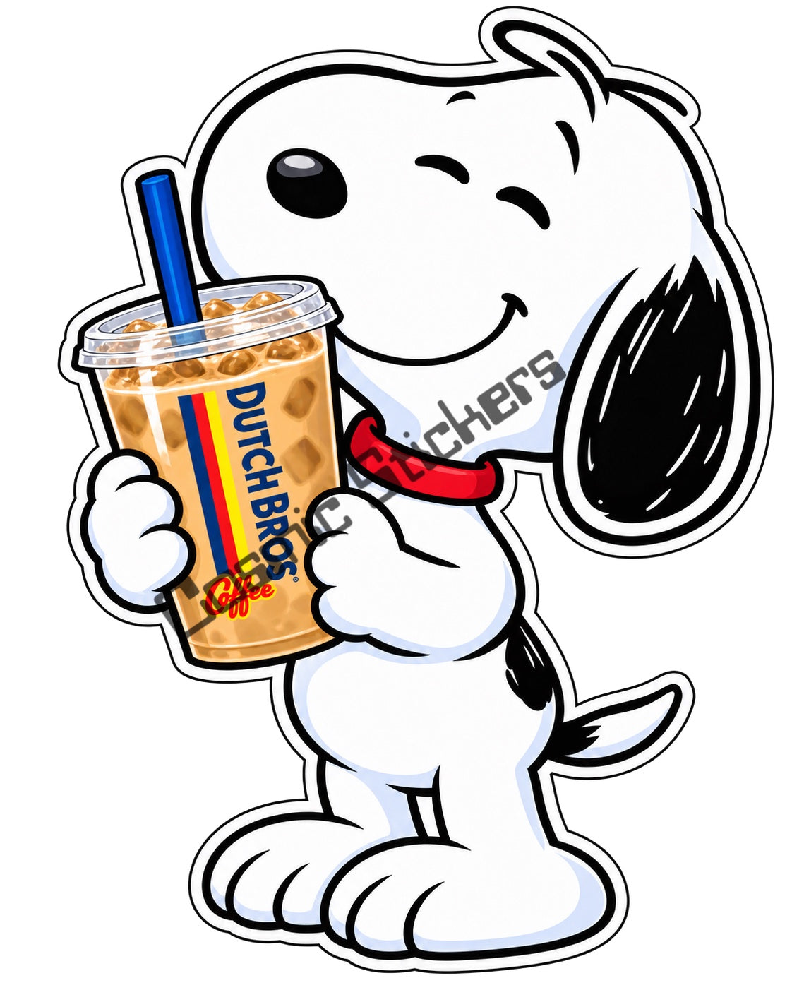 Fan-made Snoopy iced coffee vinyl sticker by Cosmic Stickers
